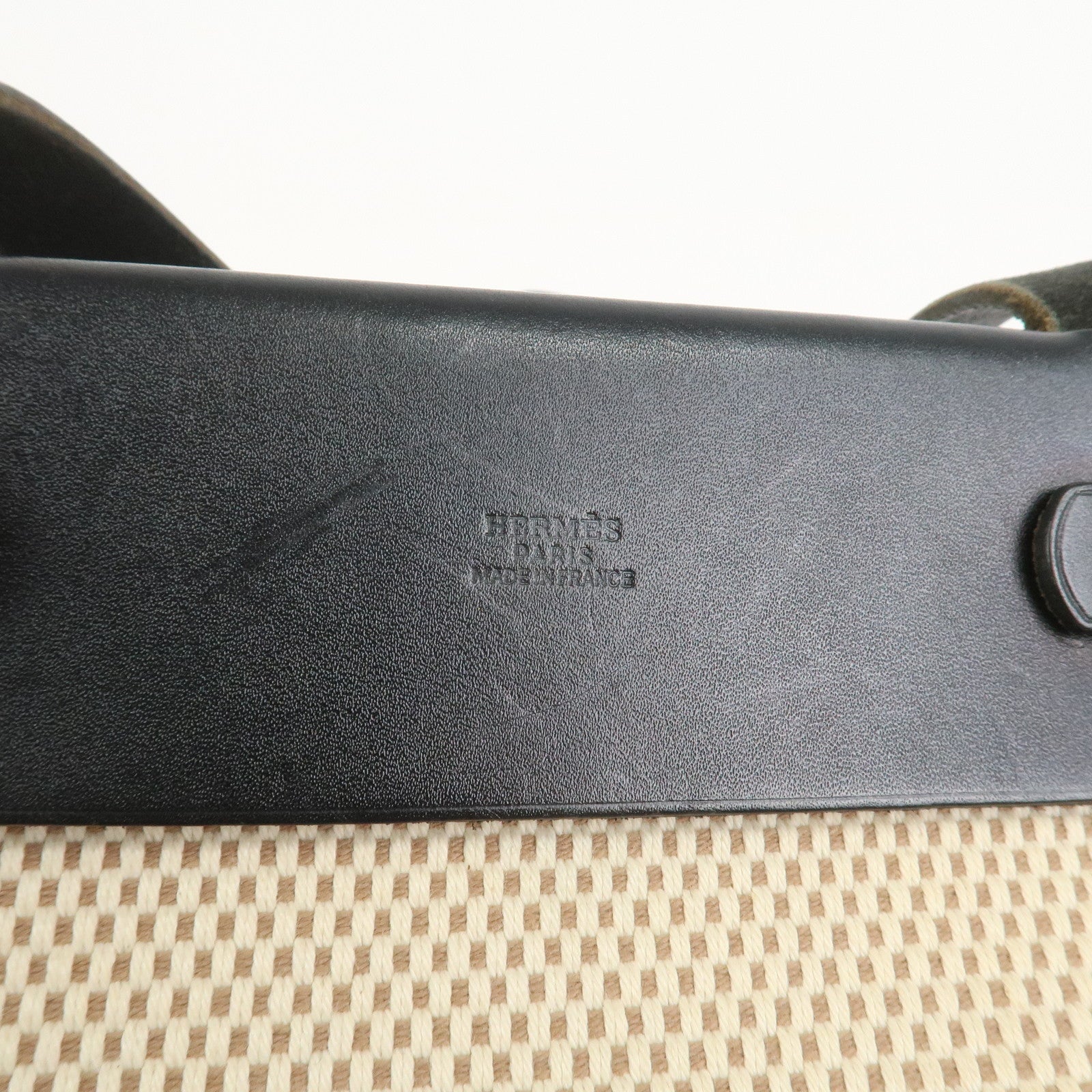 HERMES Herline Cabas PM Toile GM Canvas Leather Hand Bag □H Stamped