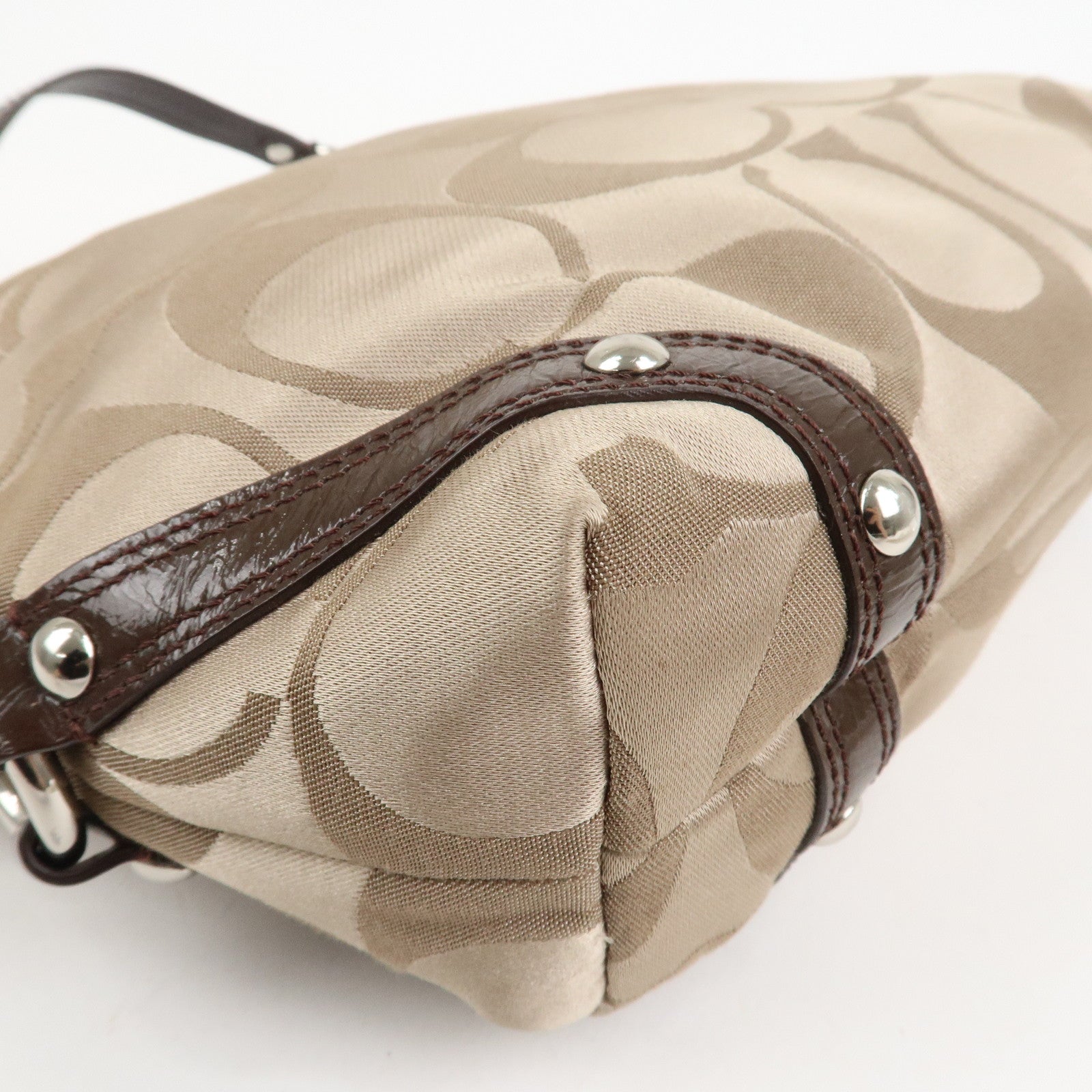 COACH Leather Satin Shoulder Bag Beige Brown F15250