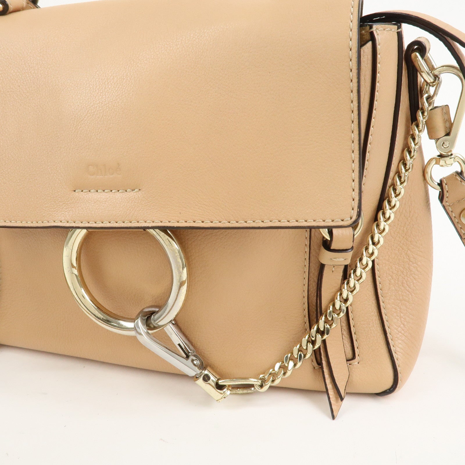 Chloe FAYE Leather Suede Hand Bag Pink Beige Gold