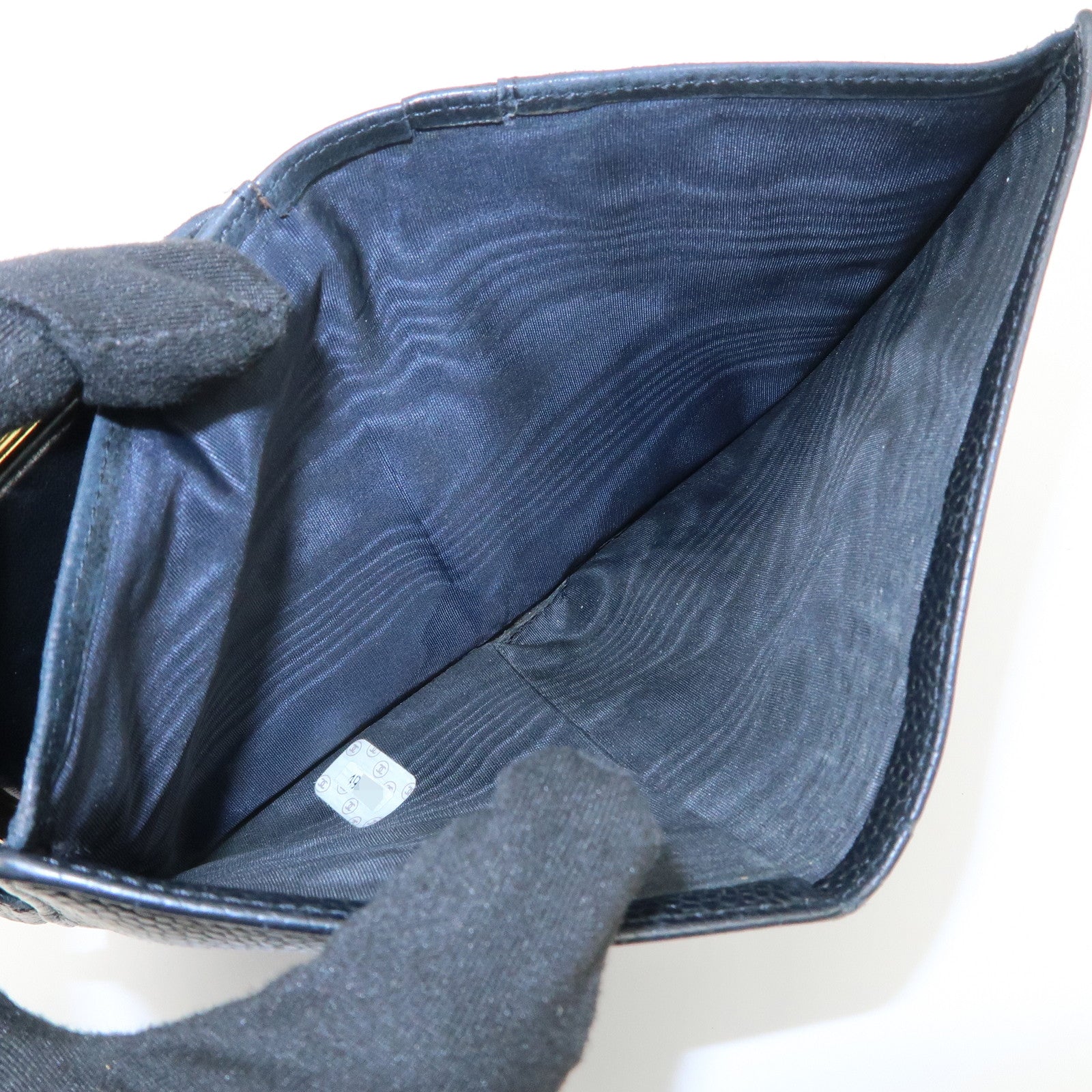 CHANEL COCO Mark Caviarskin Leather Bi-fold Wallet Black