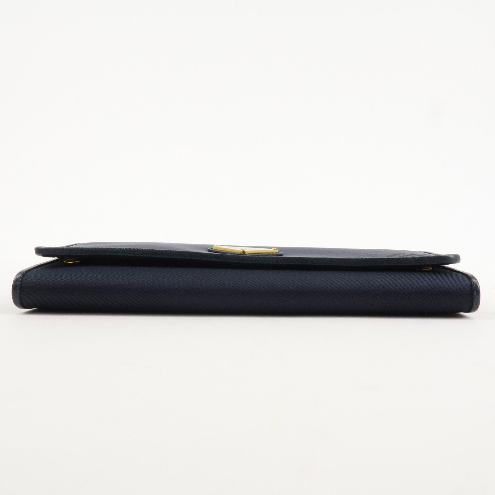 PRADA Triangle Logo Nylon Leather Bi-fold Long Wallet Navy 1MH132 Used