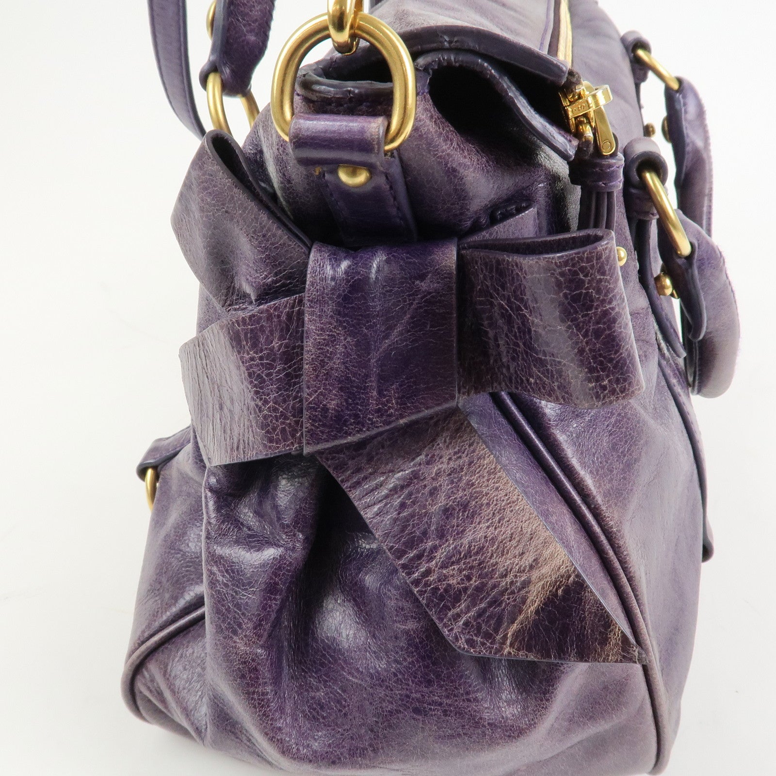 MIU MIU Logo Leather 2Way Bag Hand Bag Shoulder Bag Purple