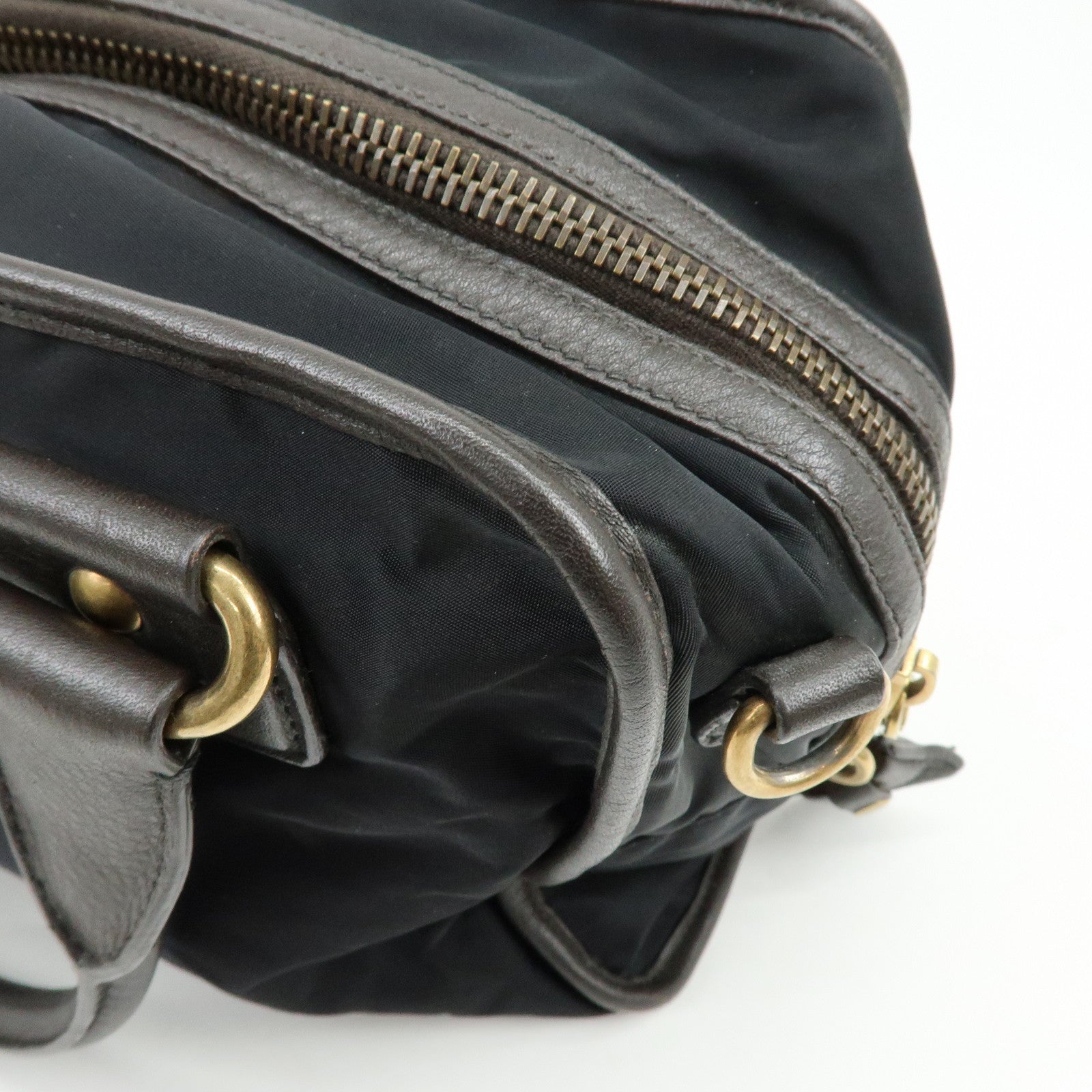 PRADA Triangle Logo Nylon Leather 2Way Hand Shoulder Bag Black