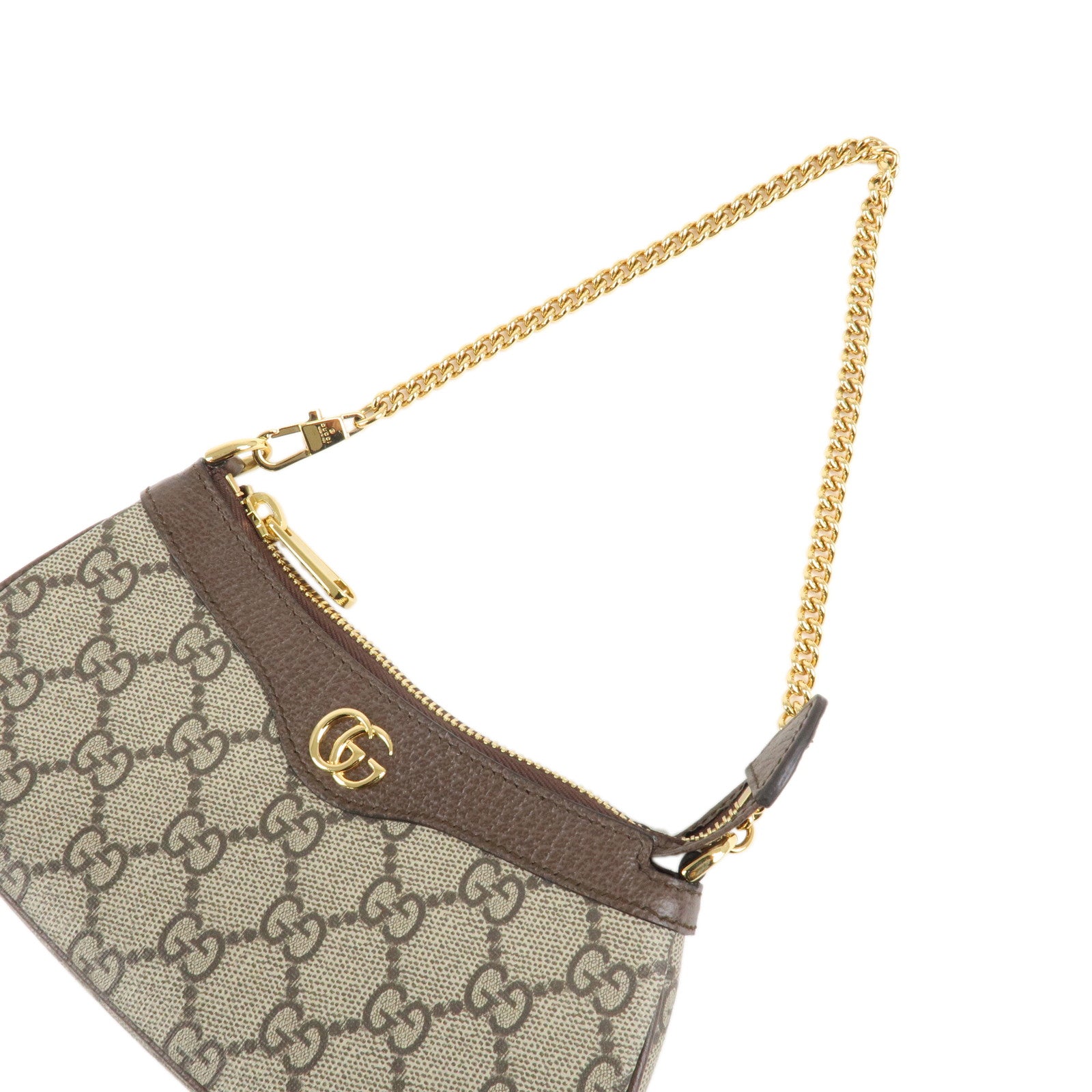 GUCCI Ophidia Leather GG Supreme Chain Pouch Beige Brown 764960 Used