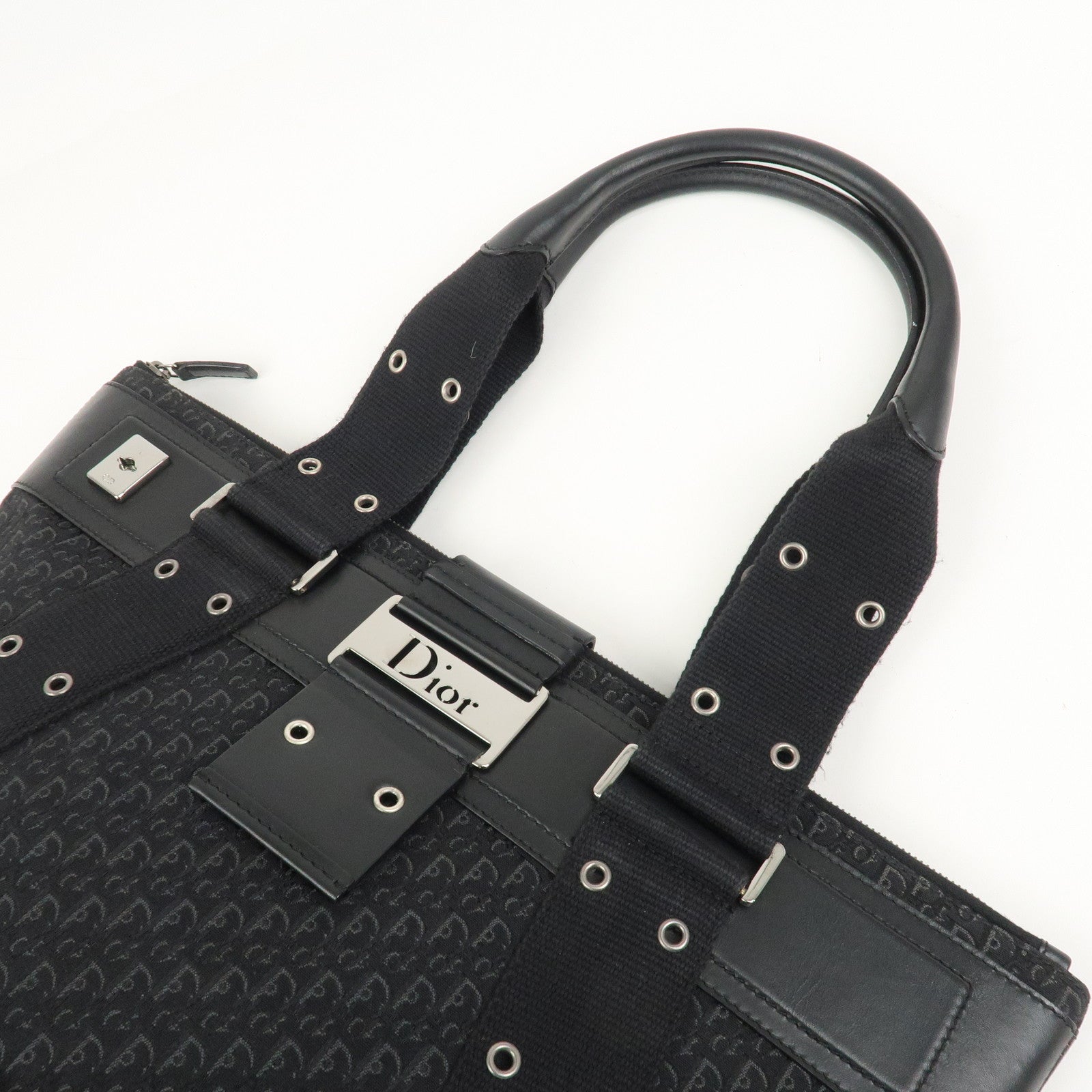 Christian Dior Trotter Canvas Leather Hand Bag Tote Bag Black
