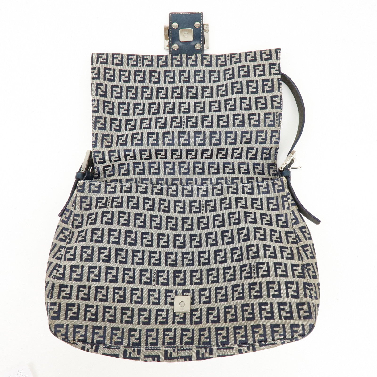 FENDI Mamma Baguette Zucchino Canvas Leather Shoulder Bag 26325