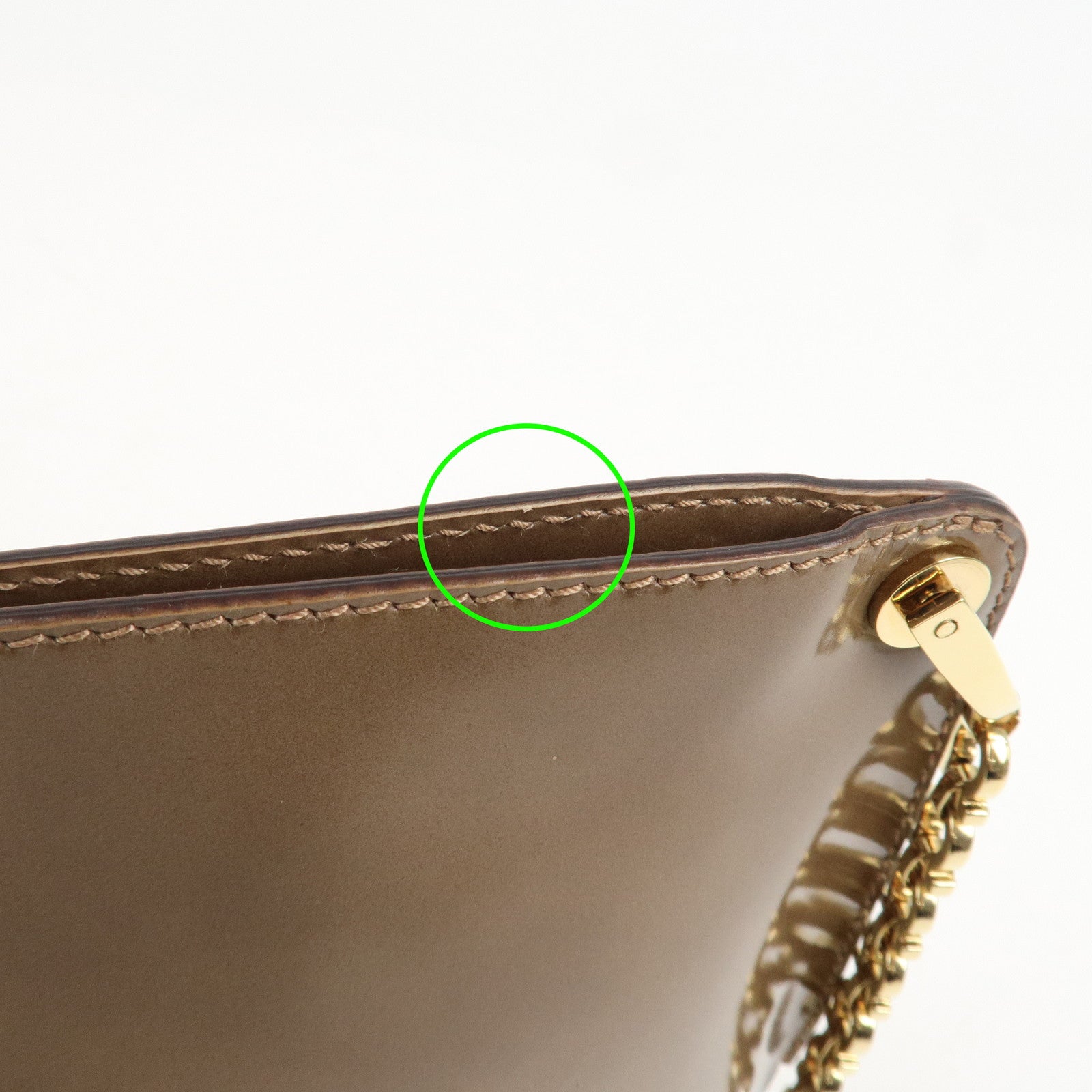 Ferragamo Gancini Patent Leather Chain Shoulder Bag Beige Gold HDW