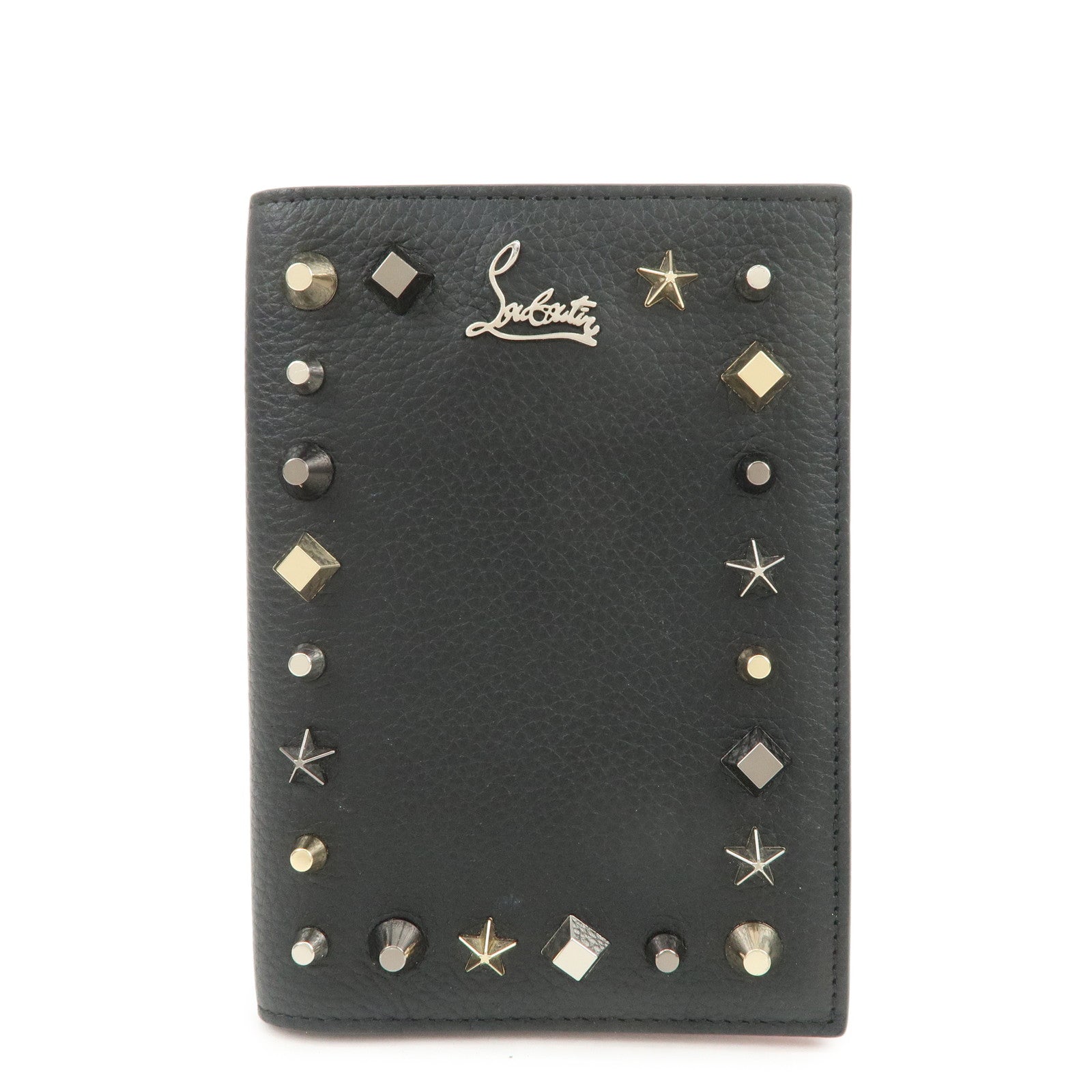 Christian Louboutin Studs Leather Passport Holder Card Case Black