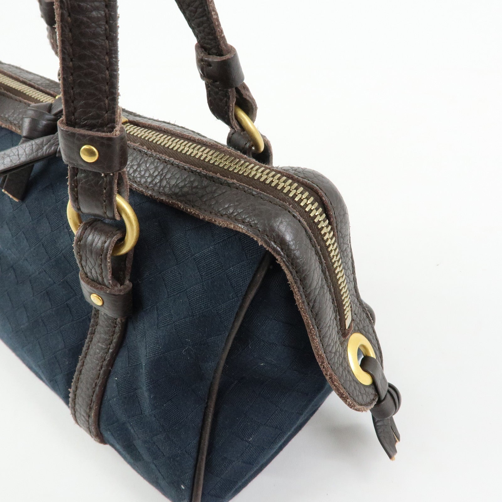 BOTTEGA VENETA Intrecciato Canvas Leather Mini Boston Bag 142470