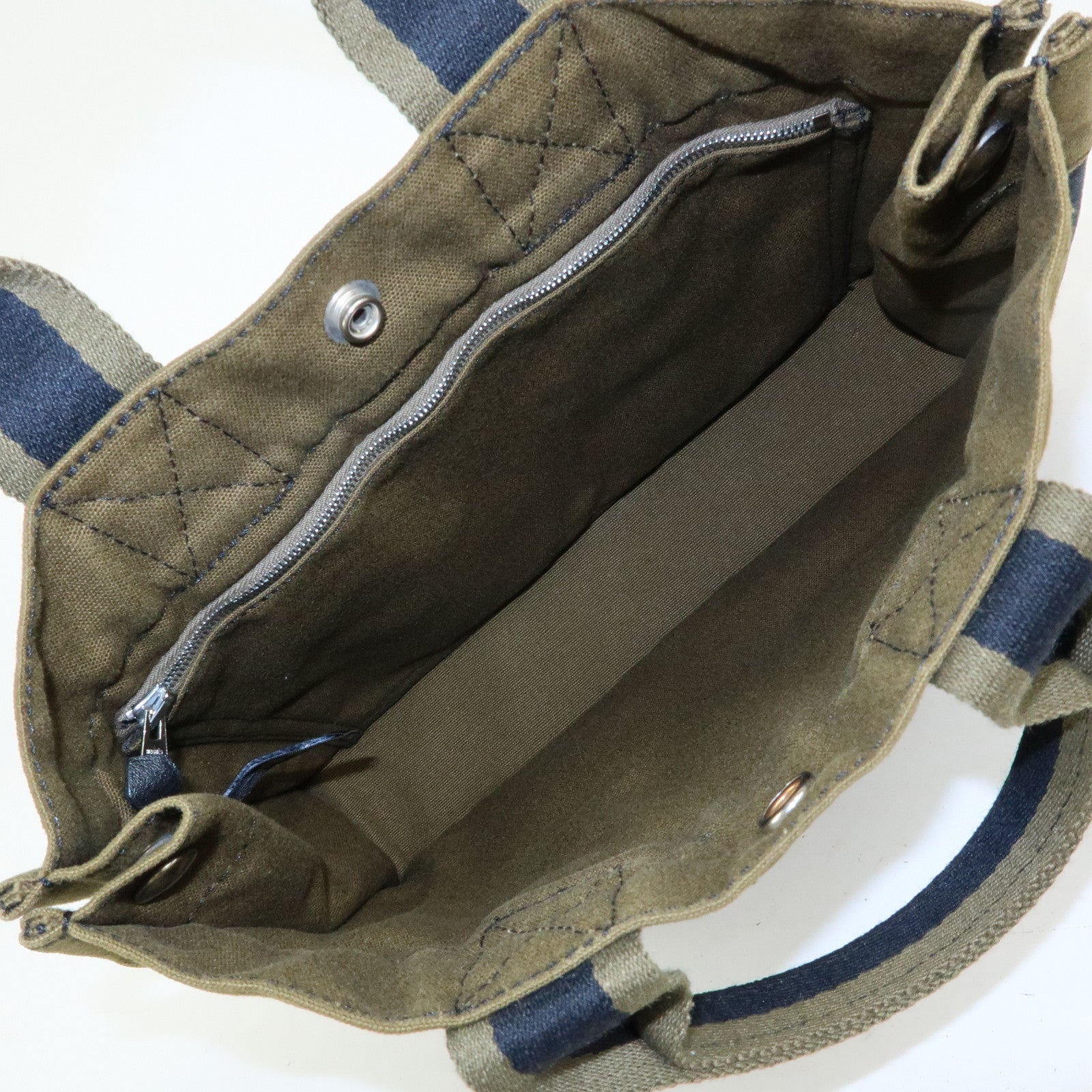 HERMES Fourre Tout PM Canvas Tote Bag Hand Bag Navy Khaki