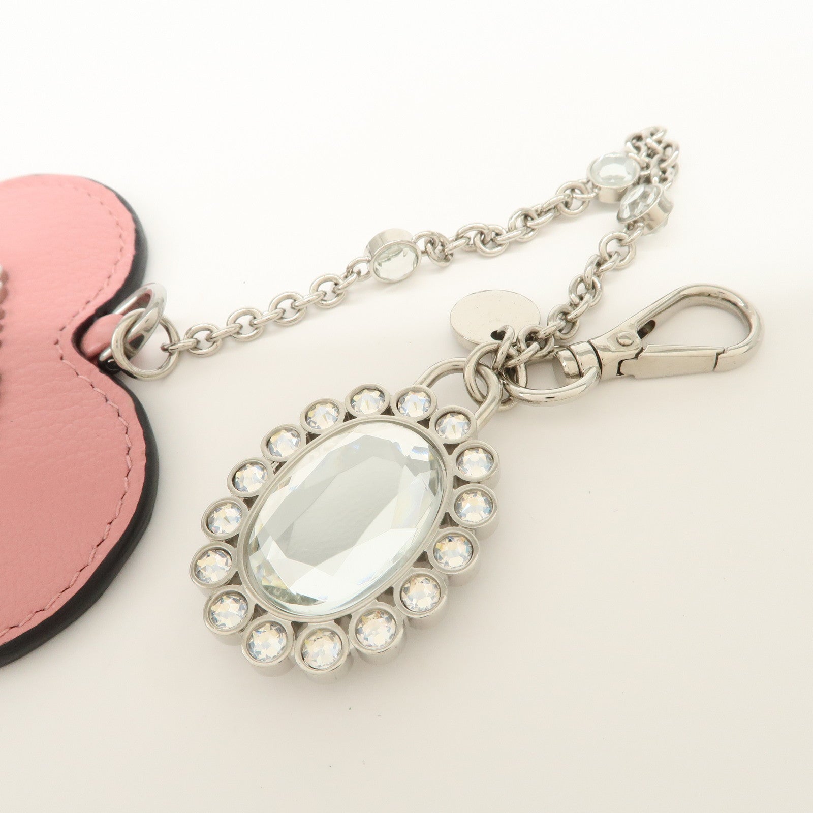 MIU MIU Leather Heart Motif Mirror Bag Charm Key Chain Pink 5TL376