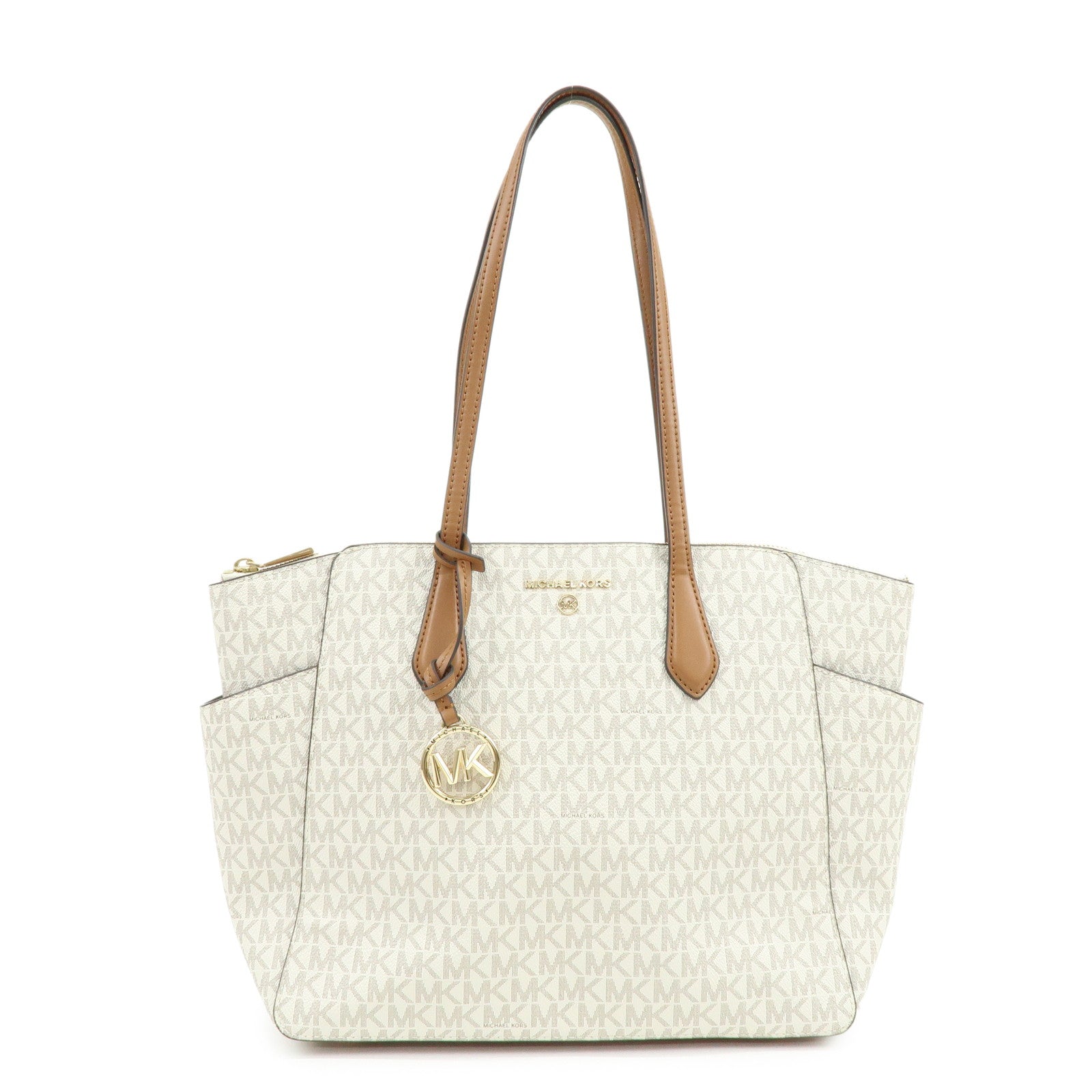 MICHAEL KORS MK Signature PVC Leather Shoulder Bag Ivory Brown