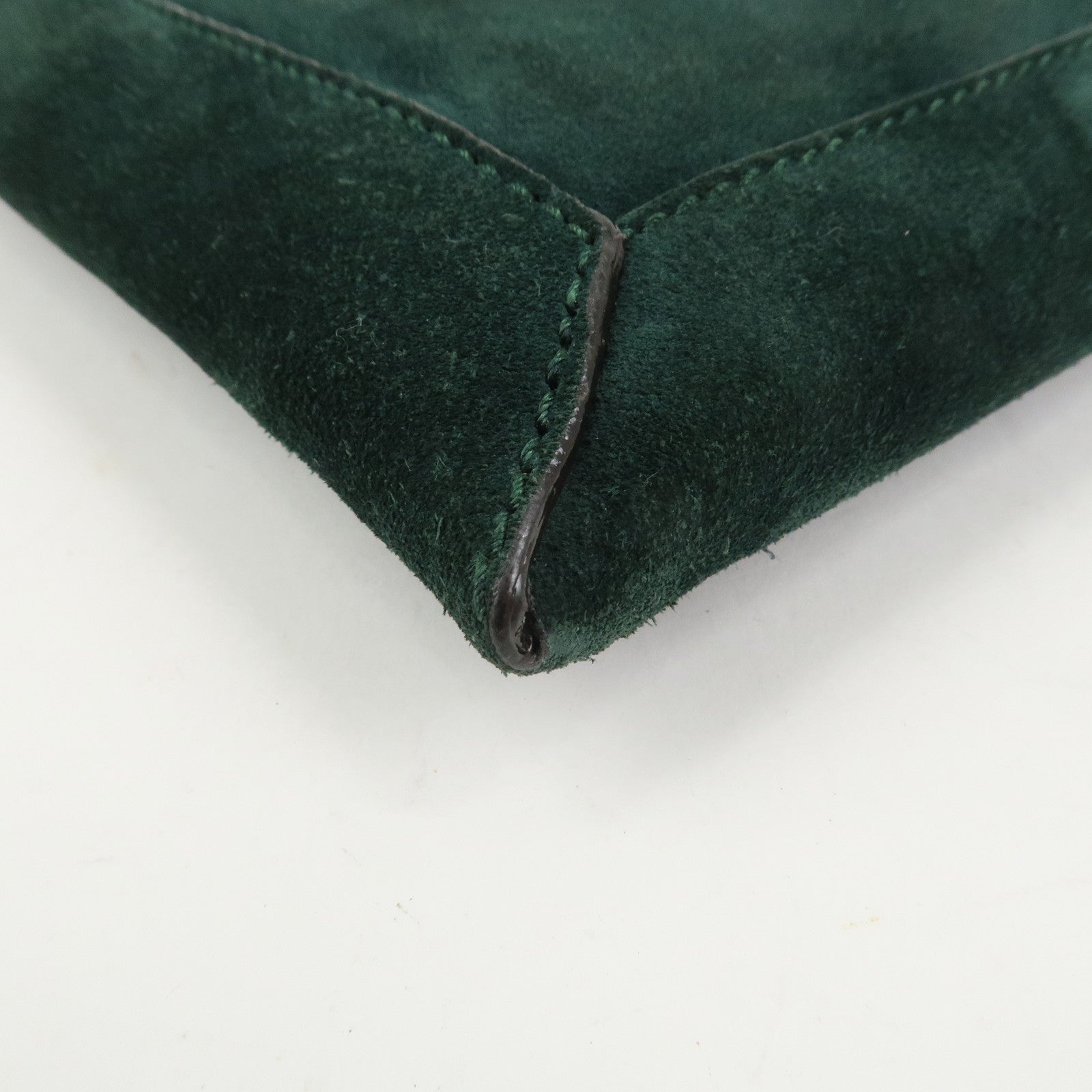 JIMMY CHOO VARENNE Suede Leather Chain Shoulder Bag Dark Green