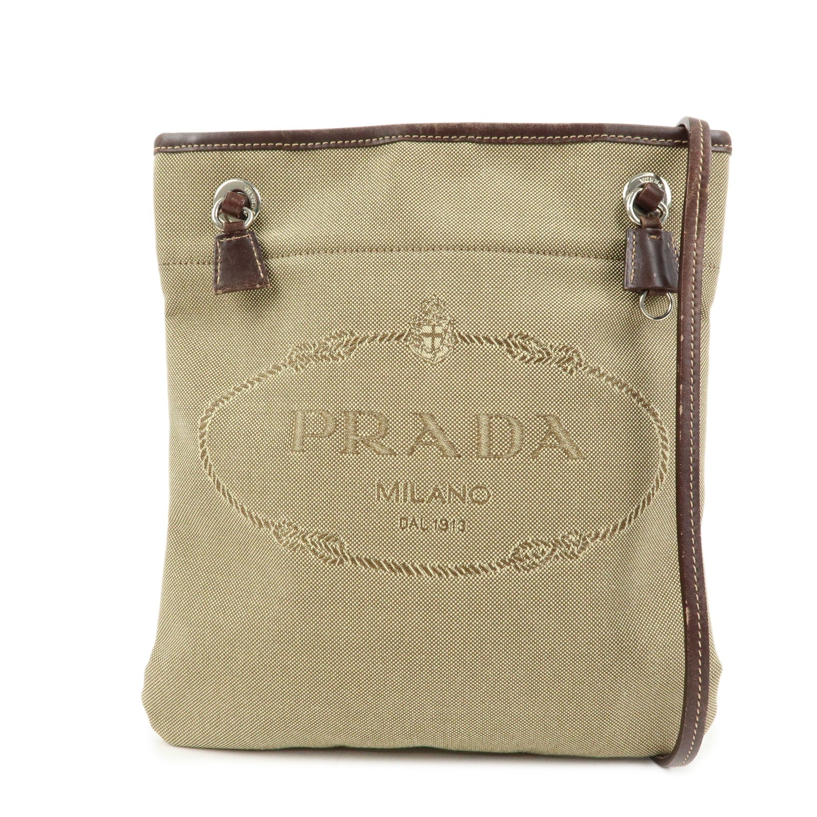 PRADA Logo Jacquard Leather Shoulder Crossbody Bag Brown BT0551