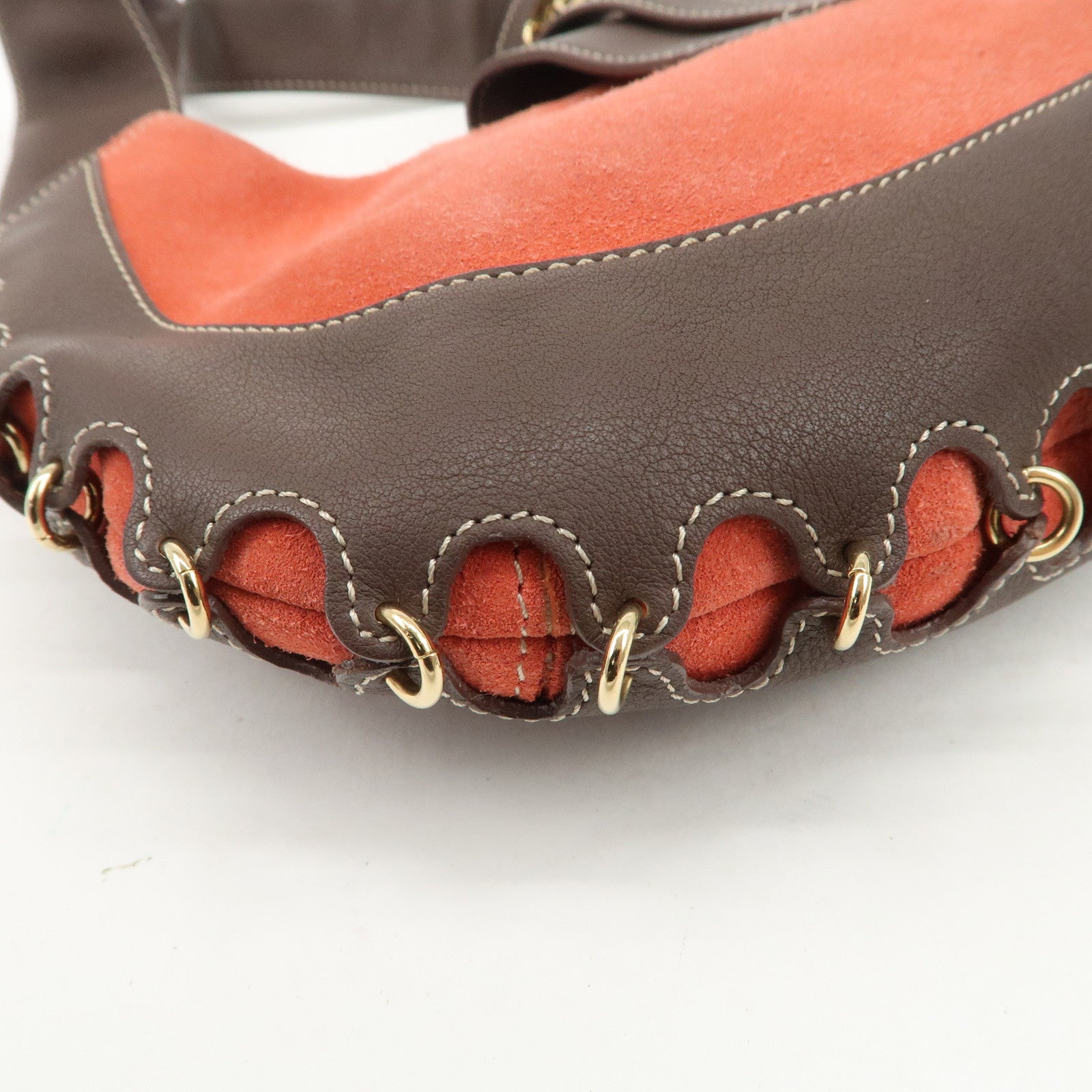 LOEWE Leather Suede Shoulder Bag Hand Bag Brown Red Gold HDW