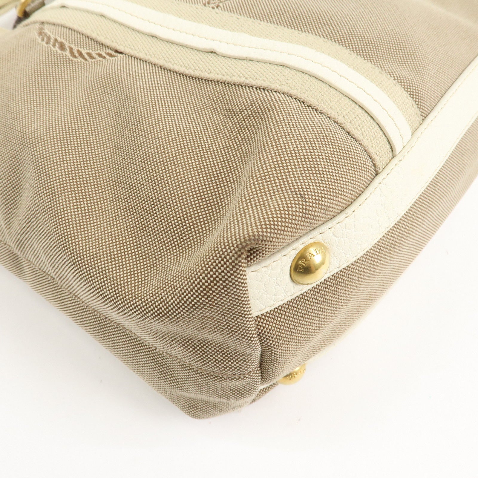 PRADA Nylon Jacquard 2Way Tote Shoulder Bag Beige BN1452 Used