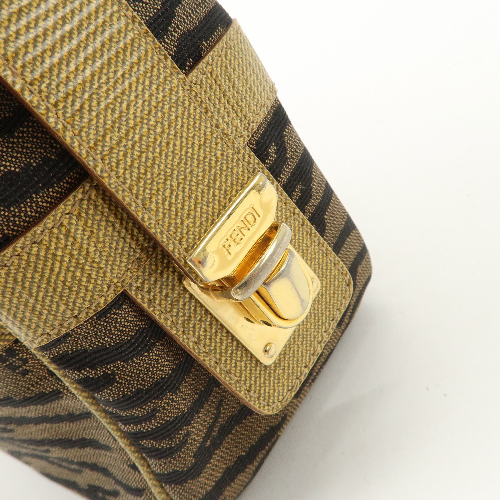 FENDI Leather Canvas 2Way Bag Hand Bag Zebra Print Black Brown Used