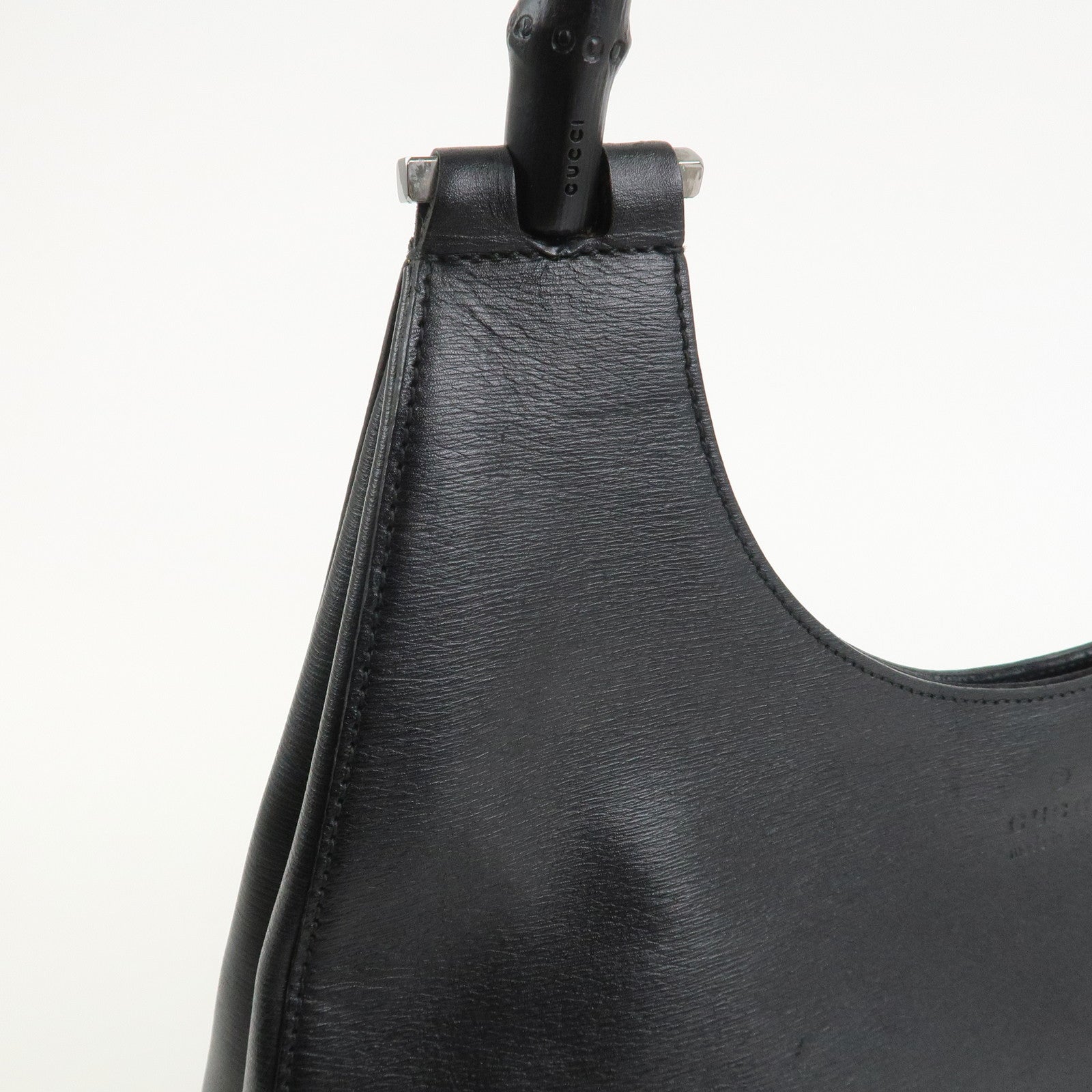 GUCCI Bamboo Leather Shoulder Bag Hand Bag Black 001.3760
