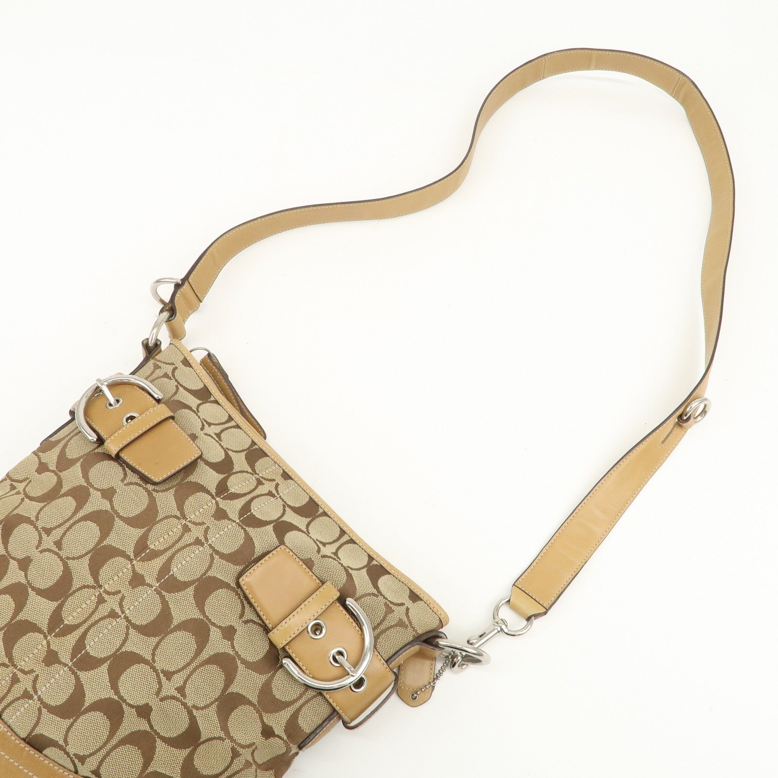 COACH Signature Canvas Leather Set of 2 Shoulder Bag Brown Pink