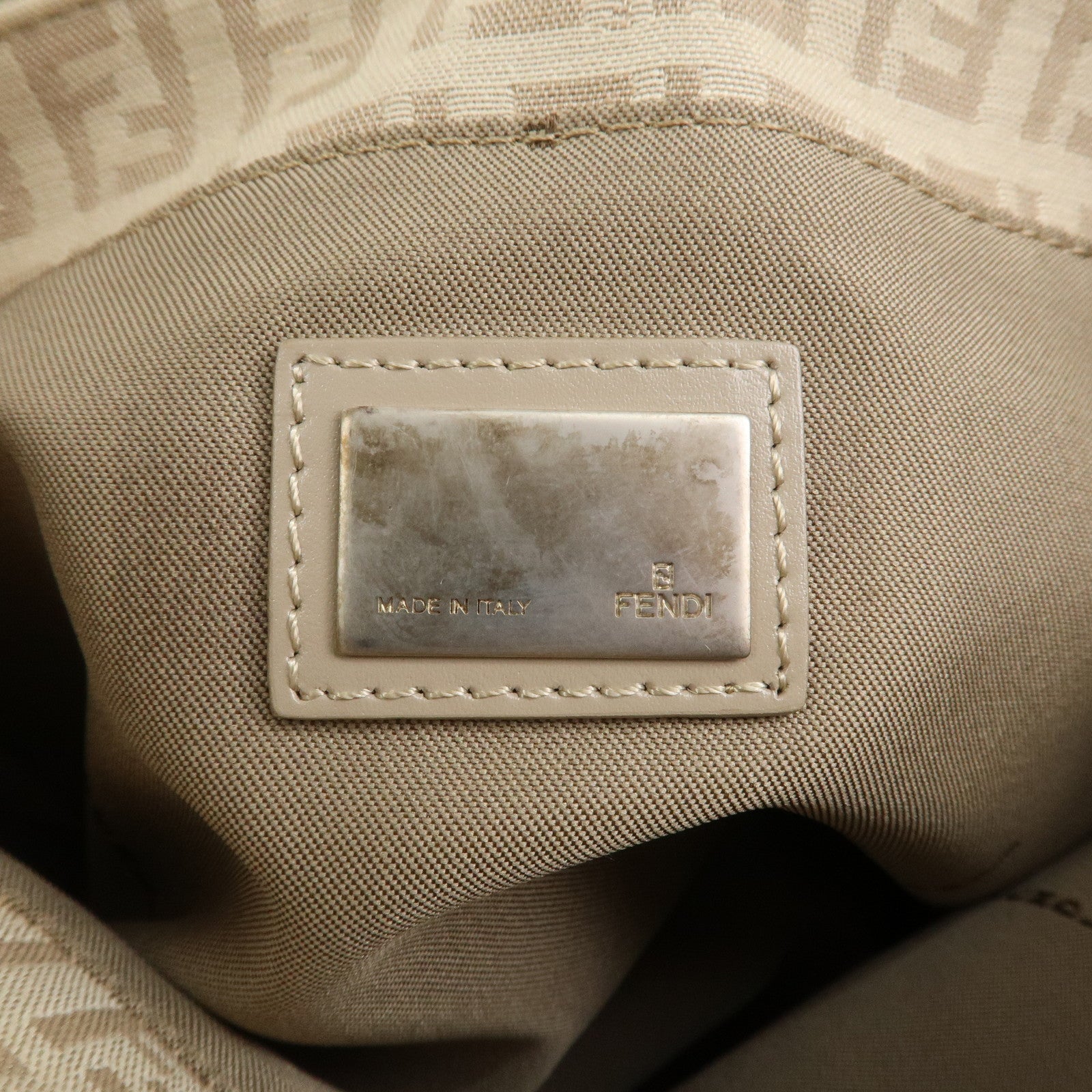 FENDI Zucchino Canvas Leather Tote Bag Hand Bag Beige 8BH072