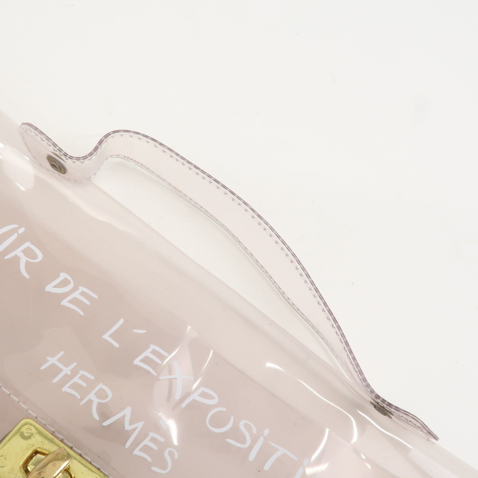 HERMES Kelly Vinyl Hand Bag Clear Transparent White Gold