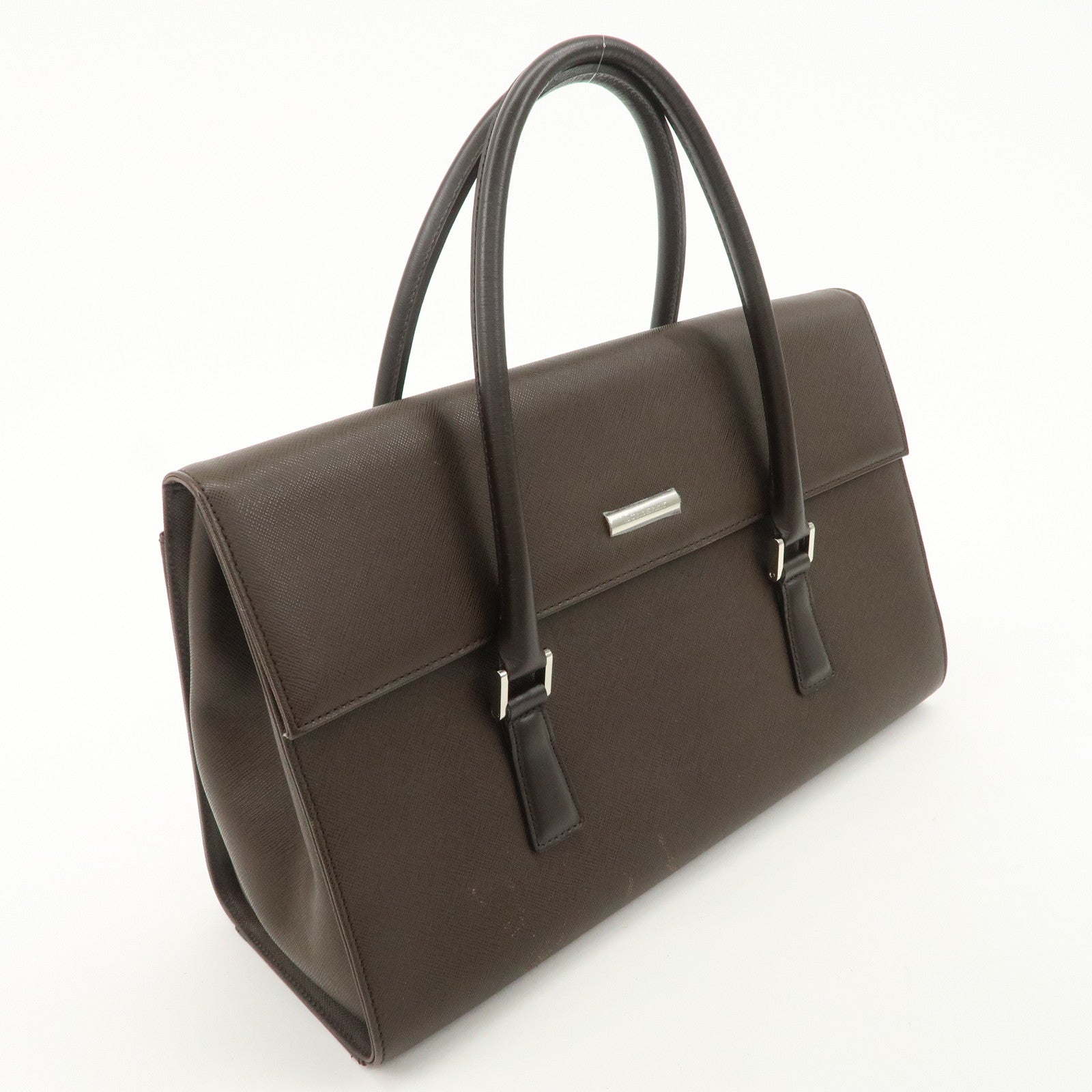 BURBERRY Leather Hand Bag Dark Brown