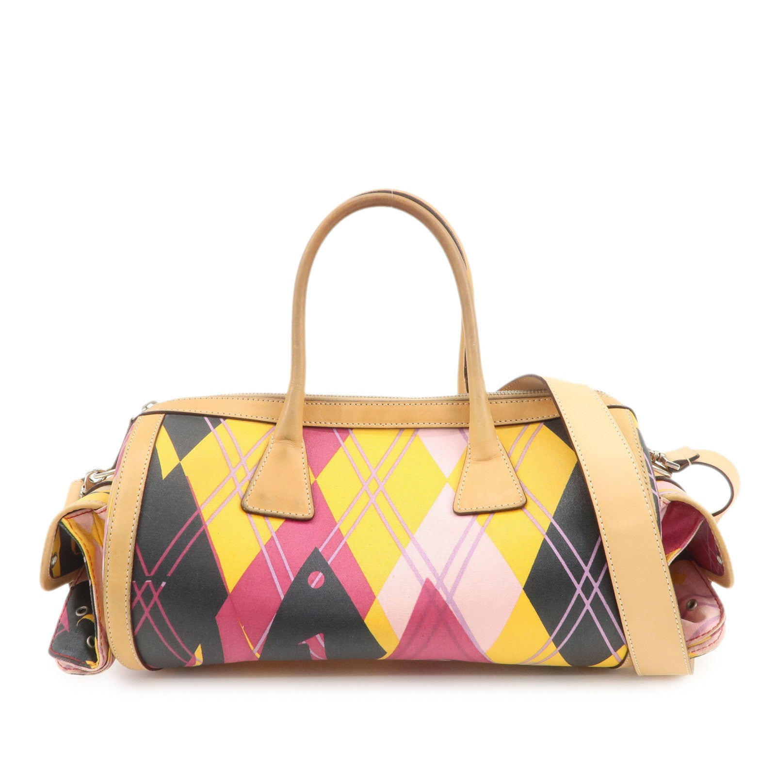 Christian Dior PVC Leather 2Way Bag Boston Bag Yellow Pink Brown