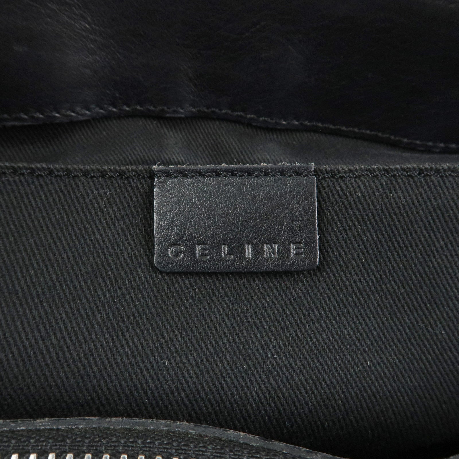 CELINE Leather Boogie Bag Macadam Engraved Hand Bag Tote Bag Black