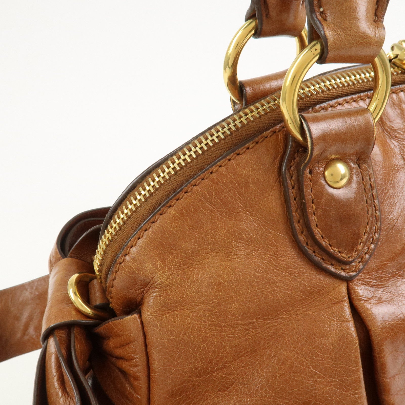 MIU MIU Side Ribbon Leather 2Way Bag Hand Bag Shoulder Bag Brown