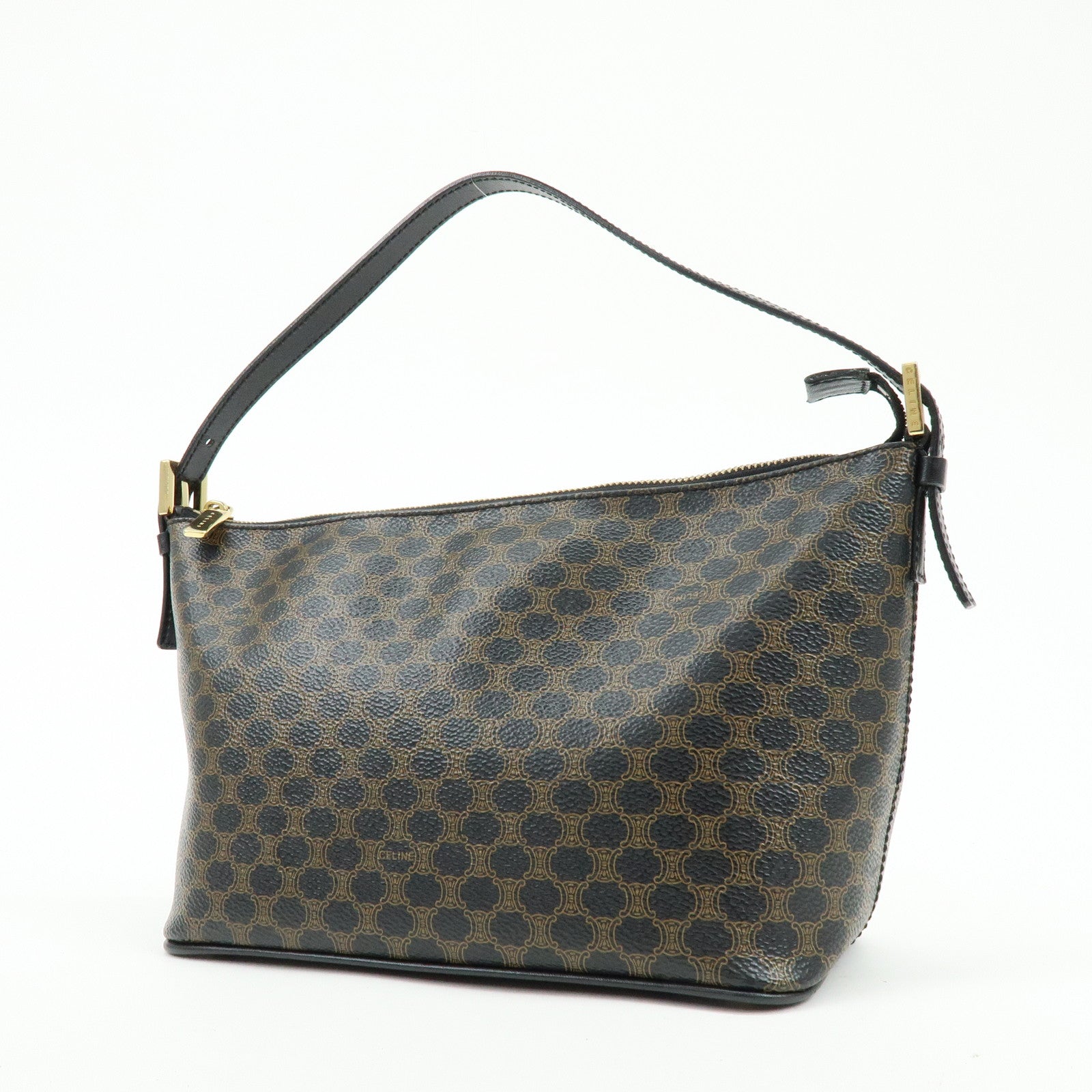 CELINE Macadam PVC Leather Shoulder Bag Hand Bag Black Brown