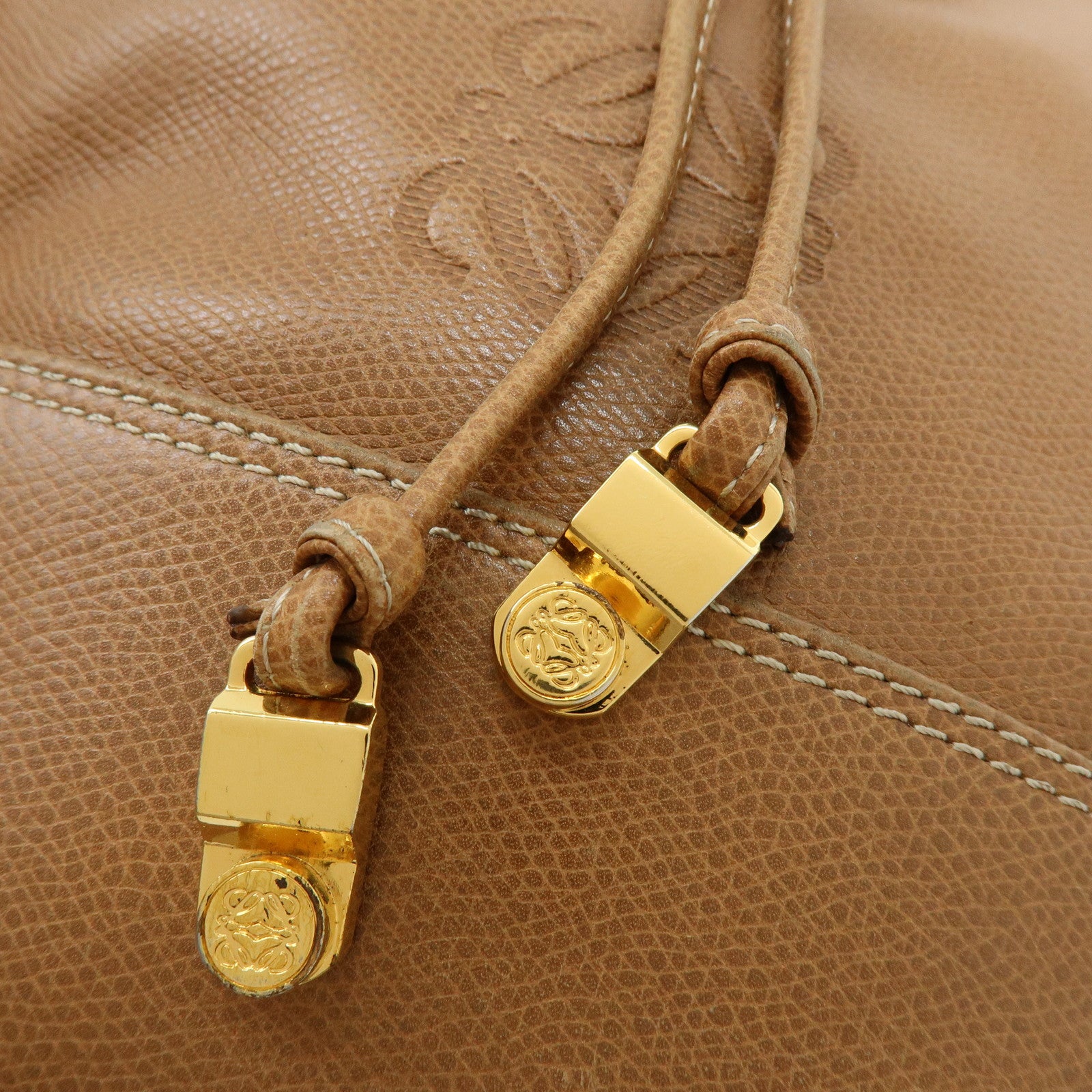 LOEWE Anagarm Leather Drawstring Shoulder Bag Brown