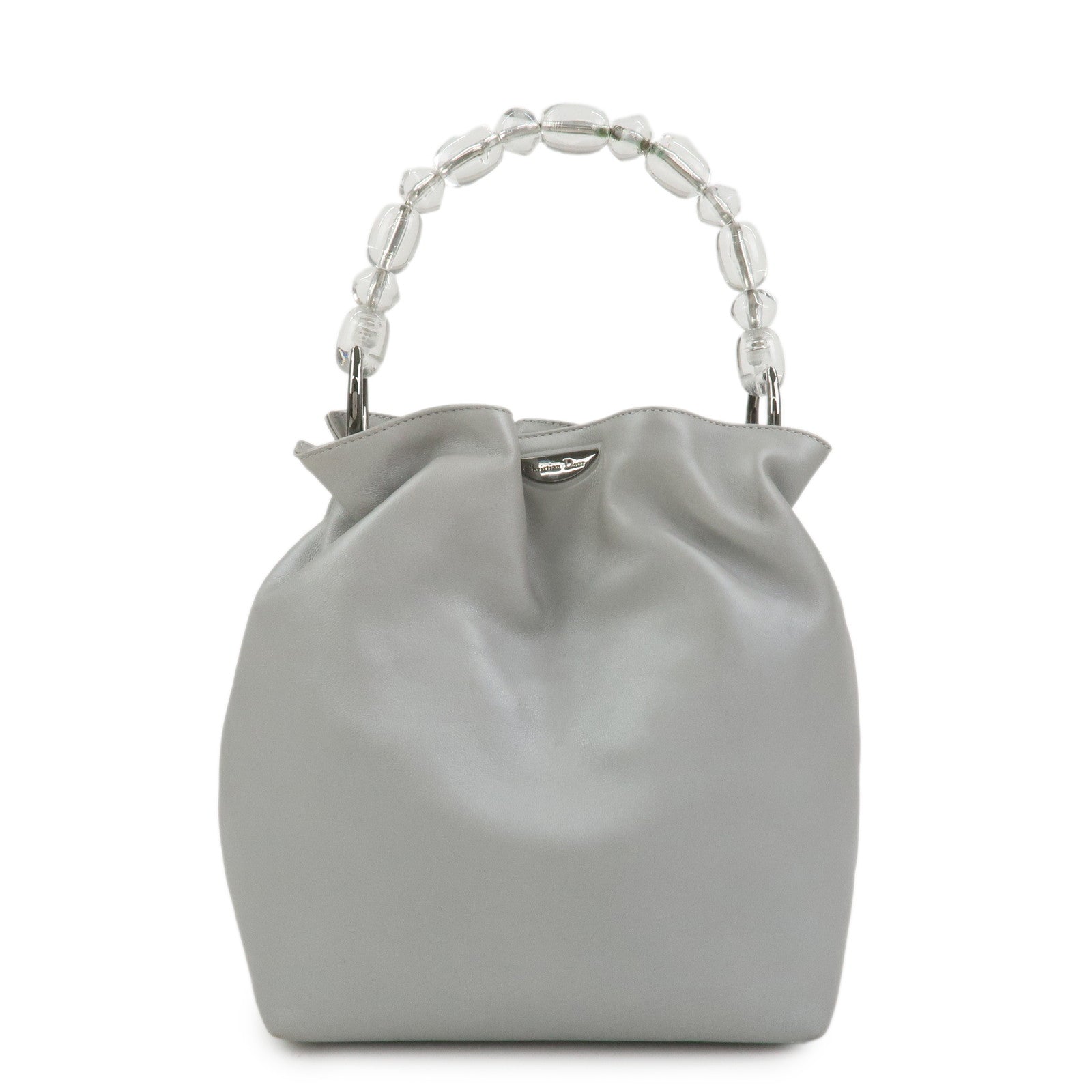 Christian Dior Maris Pearl Leather Hand Bag Silver Gray