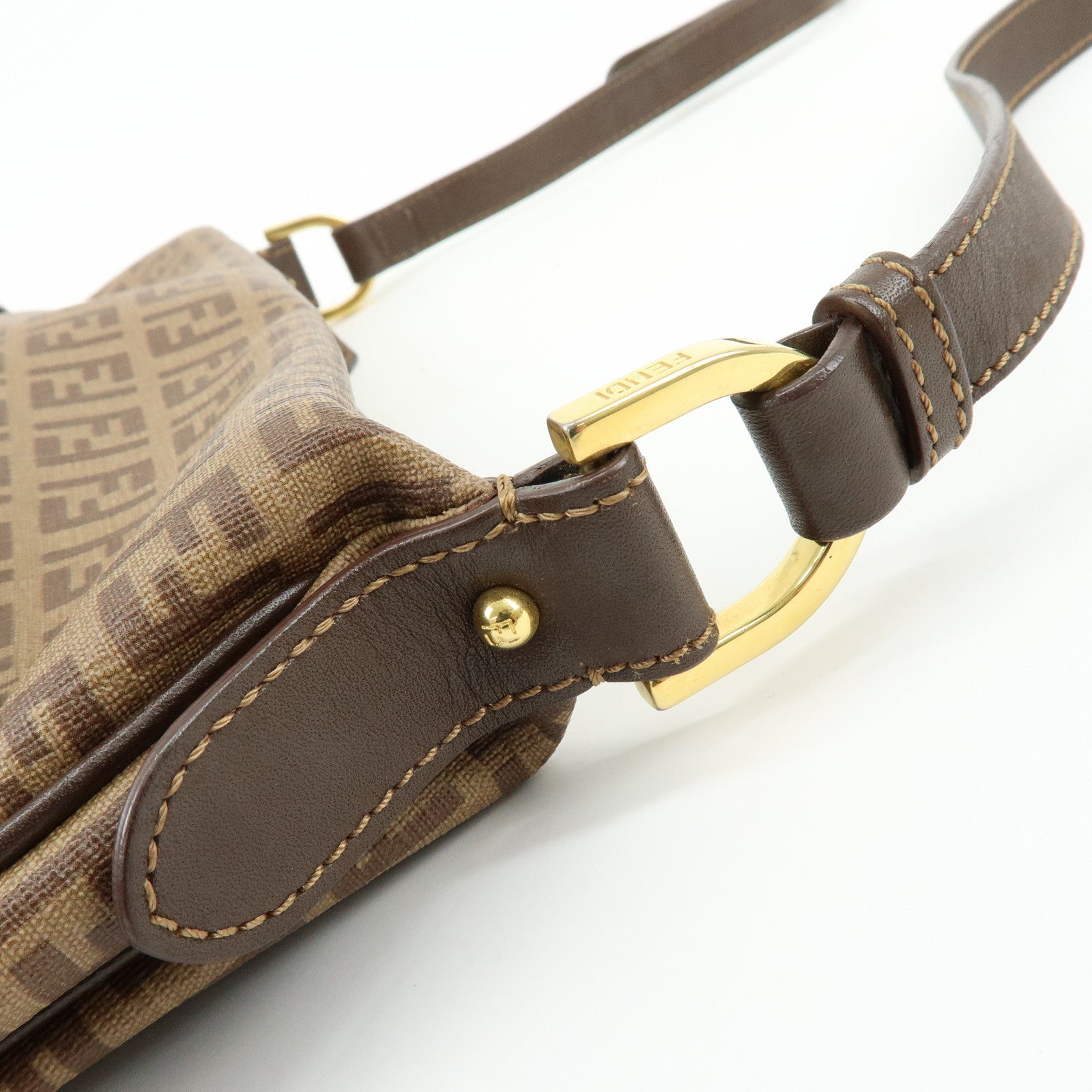 FENDI Zucchino PVC Leather Shoulder Bag Crossbody Bag Brown 8BT206