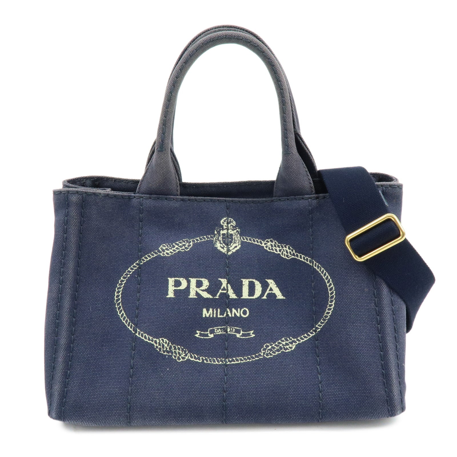 PRADA Canapa Mini Canvas 2Way Bag Hand Bag Navy 1BG439