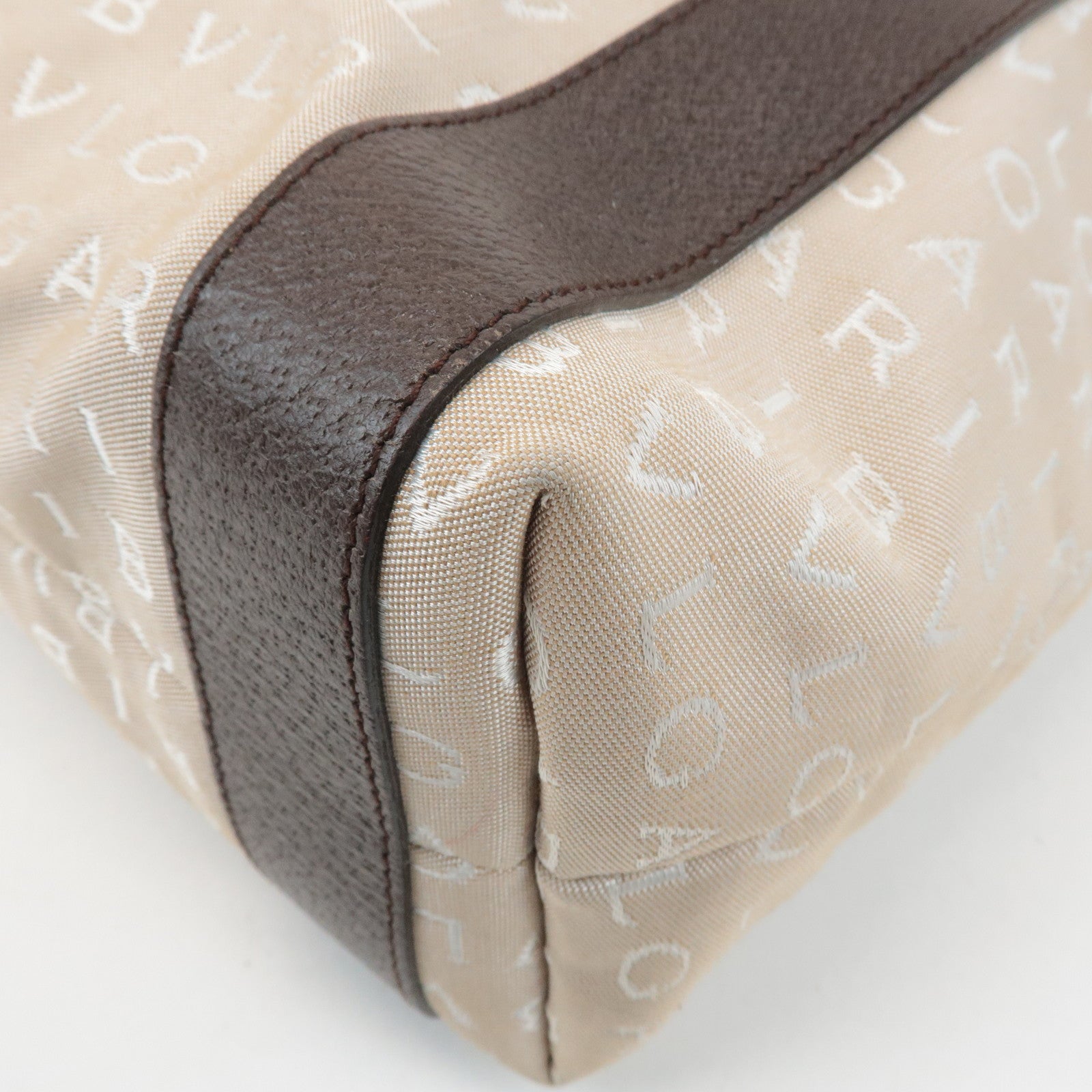 BVLGARI Logomania Canvas Leather Tote Bag Shoulder Bag Beige Dark Brown Used