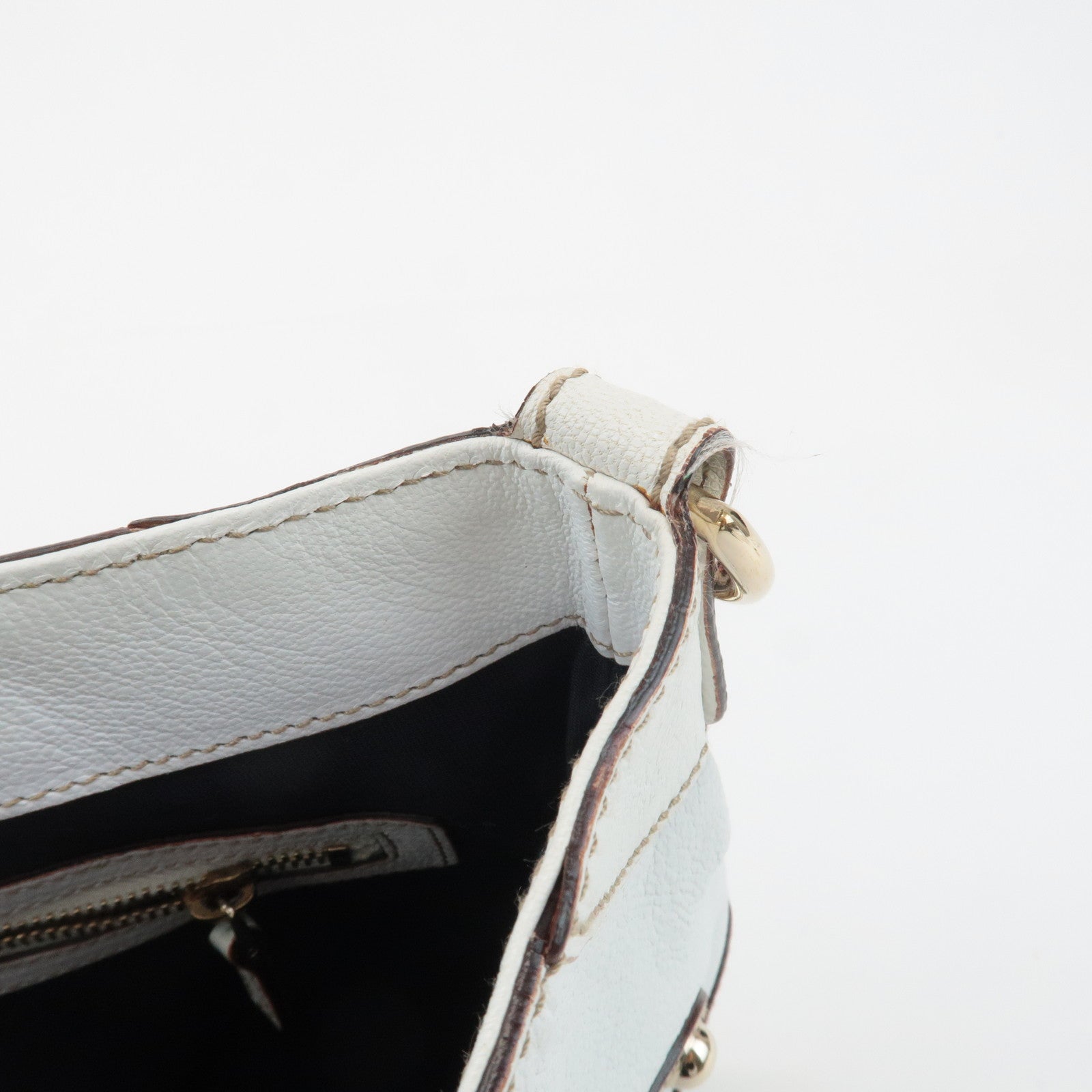 GUCCI Sherry Leather Chain Shoulder Bag Hand Bag White 153011 Used