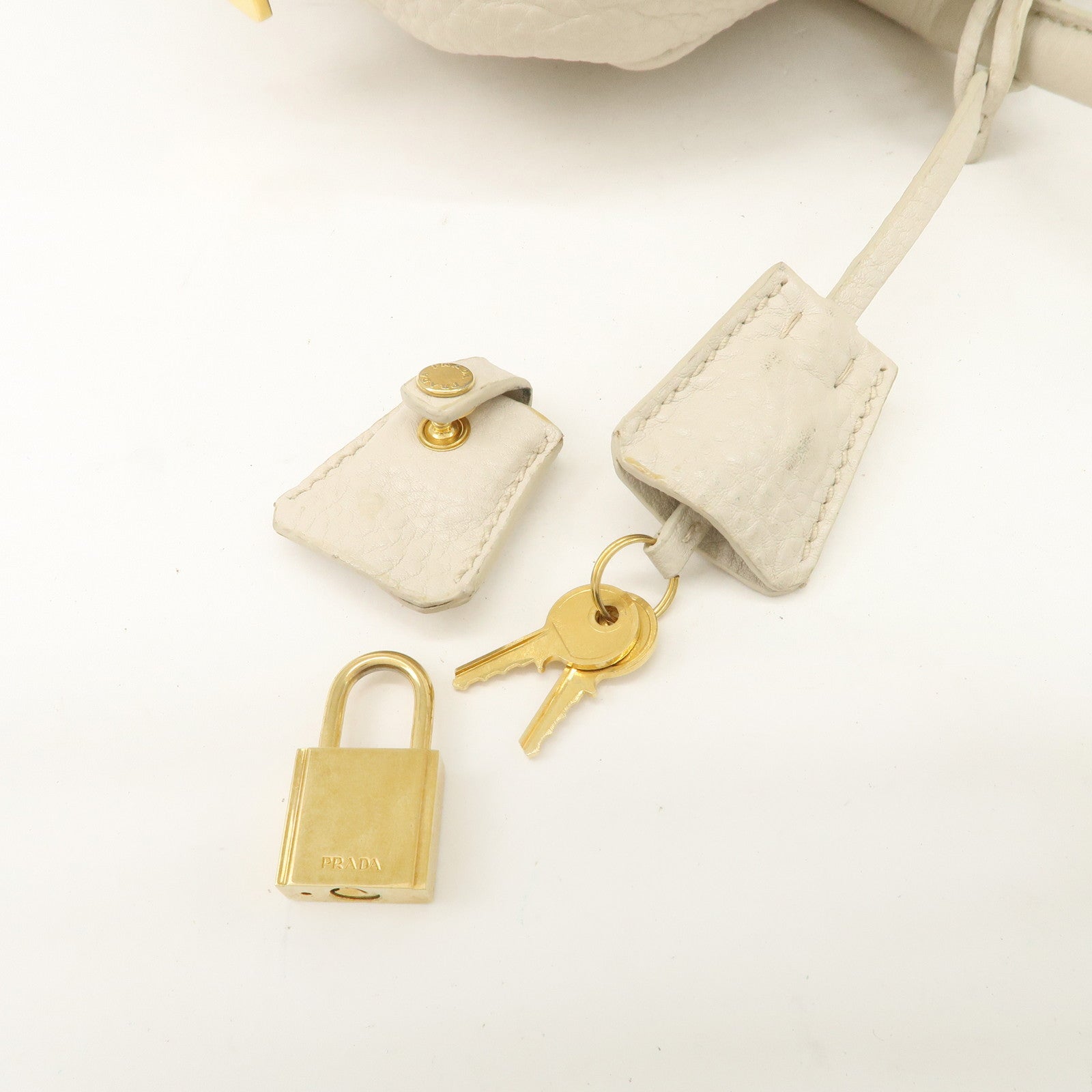 PRADA Logo Leather 2Way Boston Shoulder Bag Gold HDW Ivory