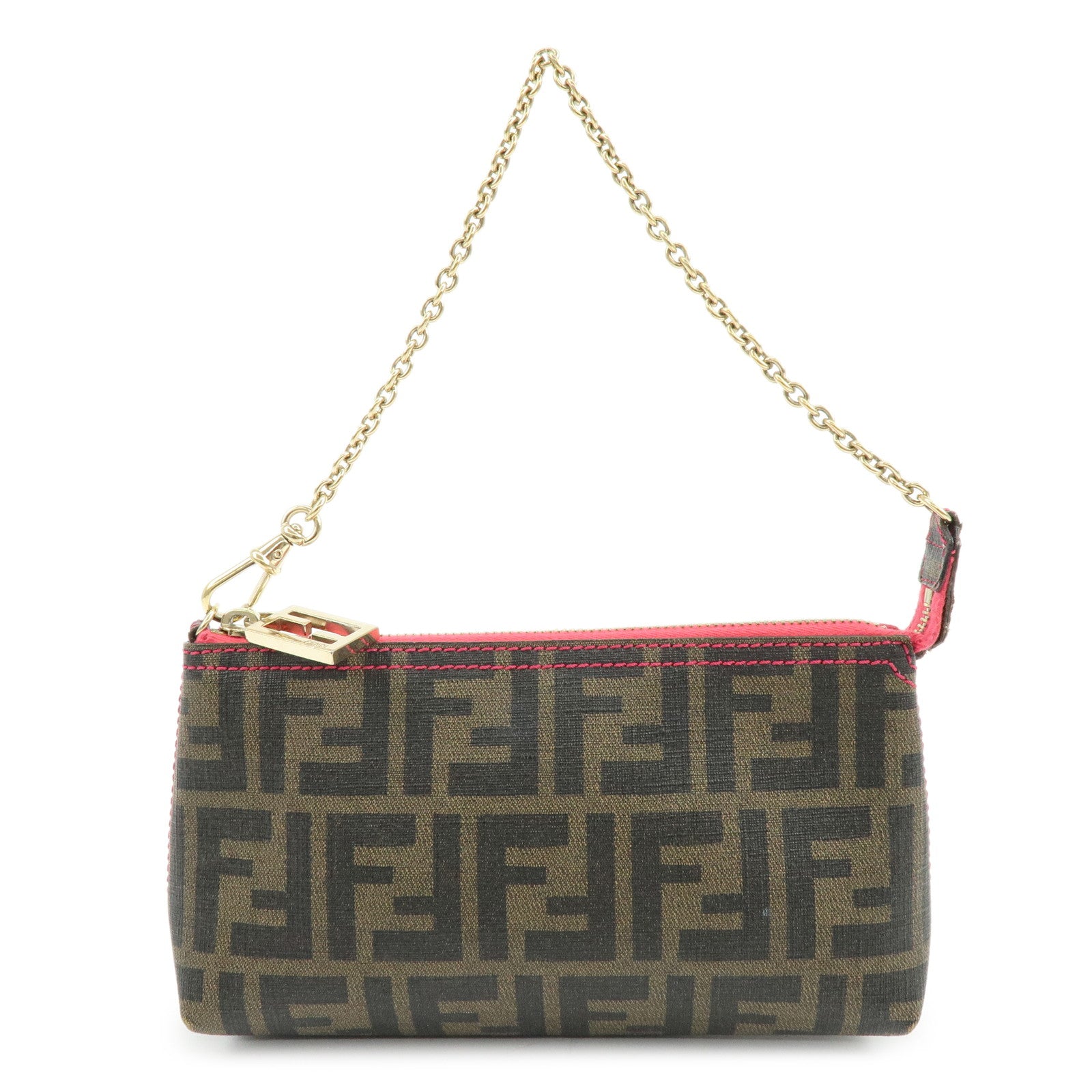FENDI Zucca Print PVC Chain Accessory Pouch Hand Bag Pink 8BR592