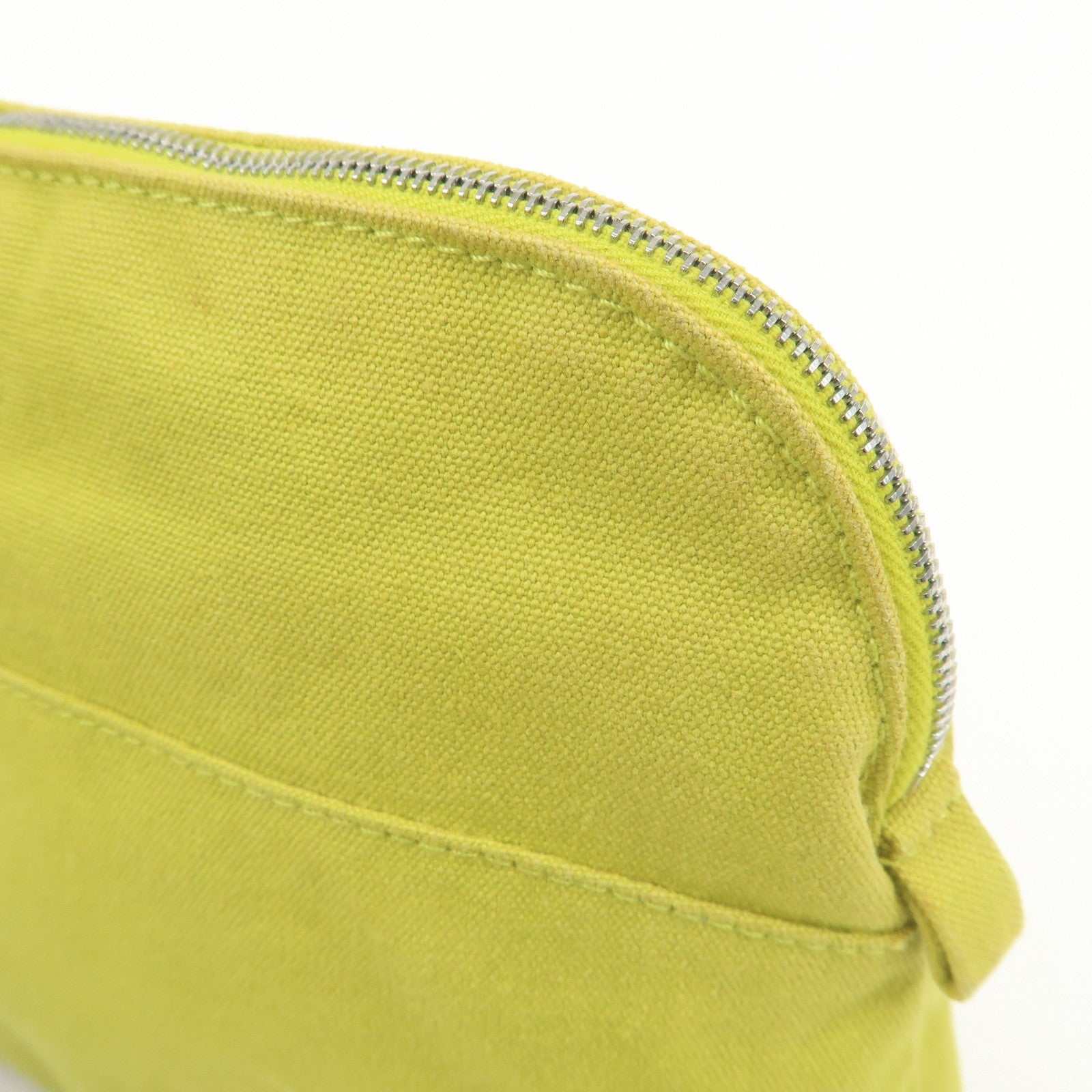 HERMES Bolide Pouch MM Canvas Leather Cosmetic Pouch Light Green