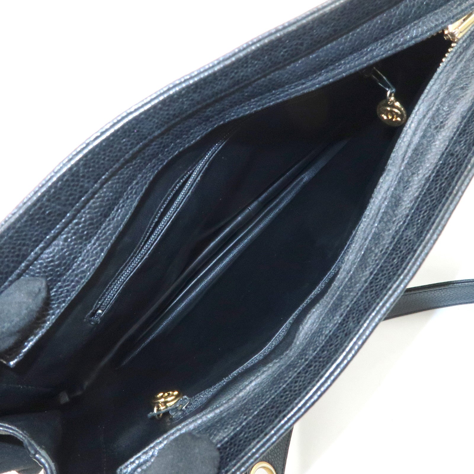 CHANEL Triple COCO Mark Caviarskin Shoulder Bag Black Gold HDW Used