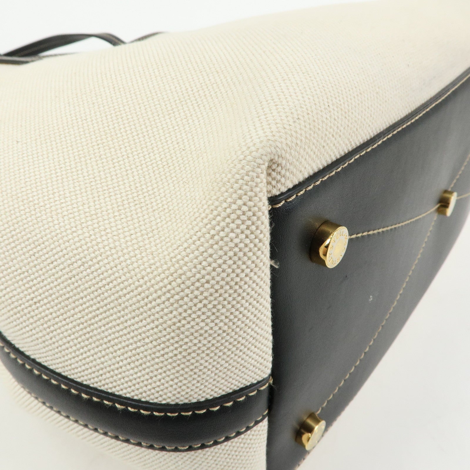 STELLA MCCARTNEY Leather Canvas Tote Bag Shoulder Bag Ecru Black