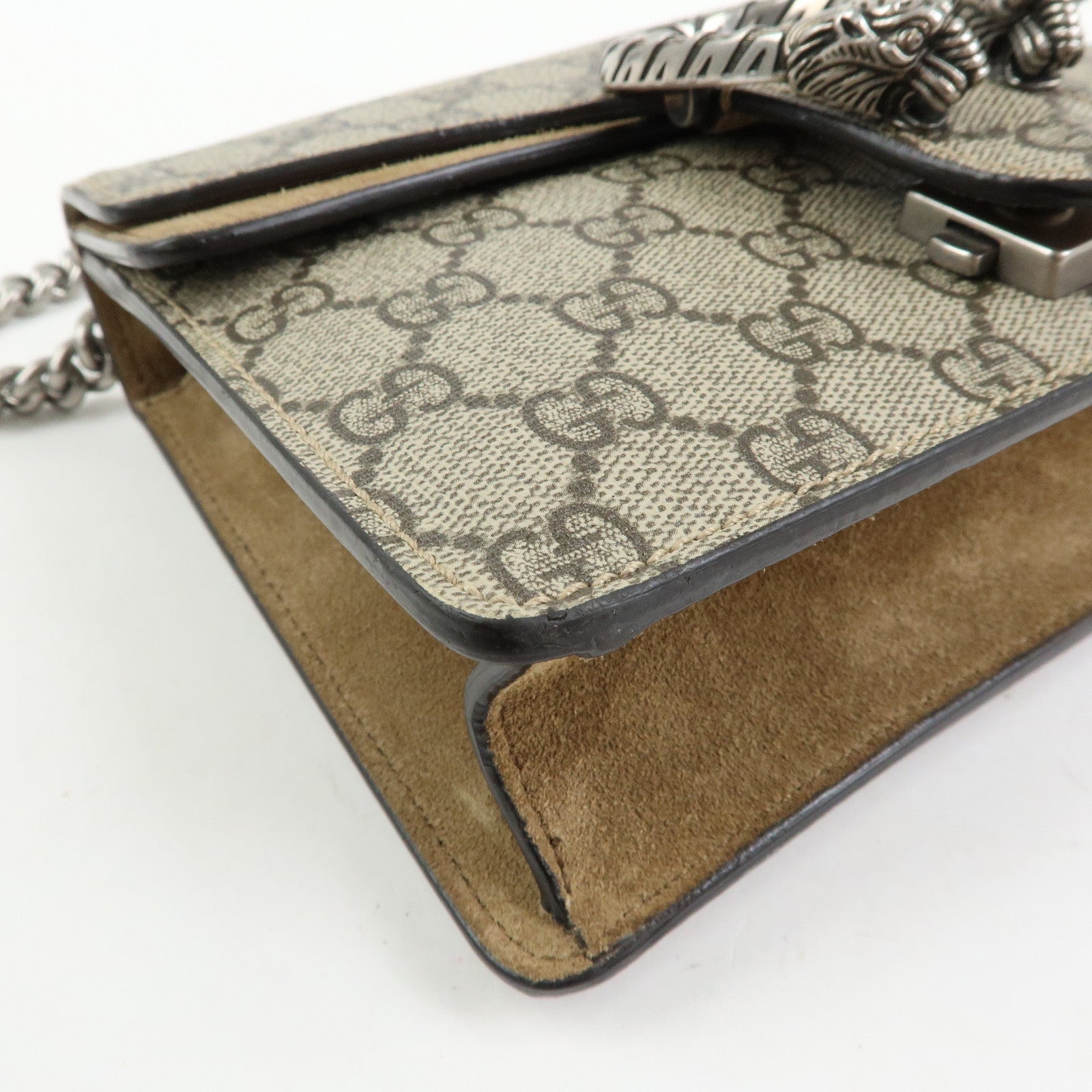 GUCCI Dionysus GG Supreme Suede Shoulder Bag Beige Brown 421970