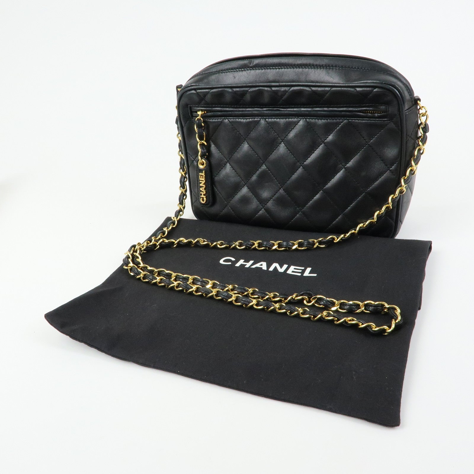CHANEL Matelasse Lambskin Chain Shoulder Bag Crossbody Bag Black