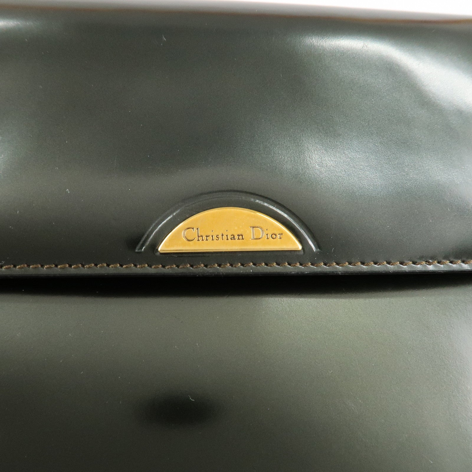 Christian Dior Enamel Leather Maris Pearl Shoulder Bag Hand Bag Khaki Used