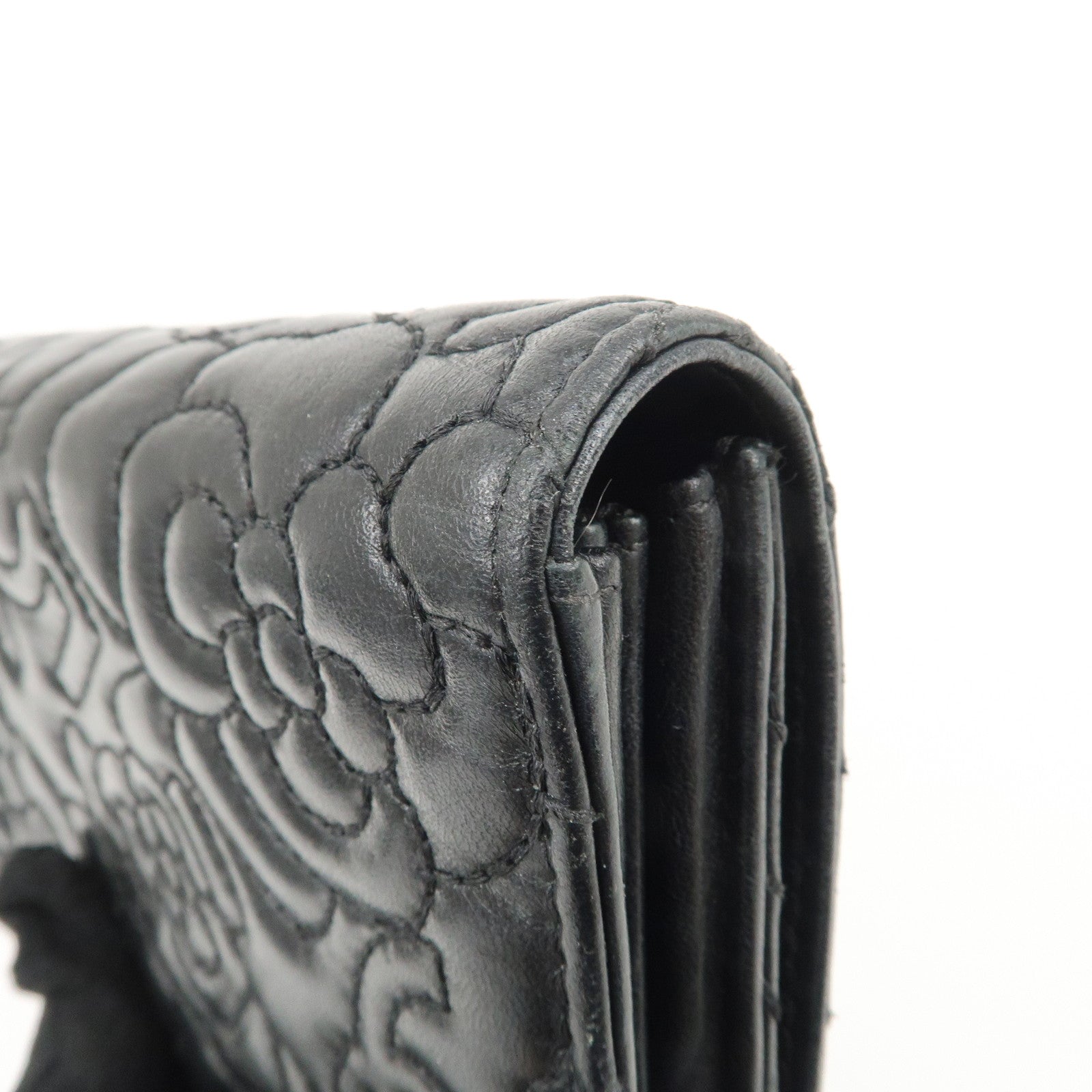 CHANEL Camelia No.5 COCO Mark Lamb Skin Bi-fold Long Wallet A70619 Used