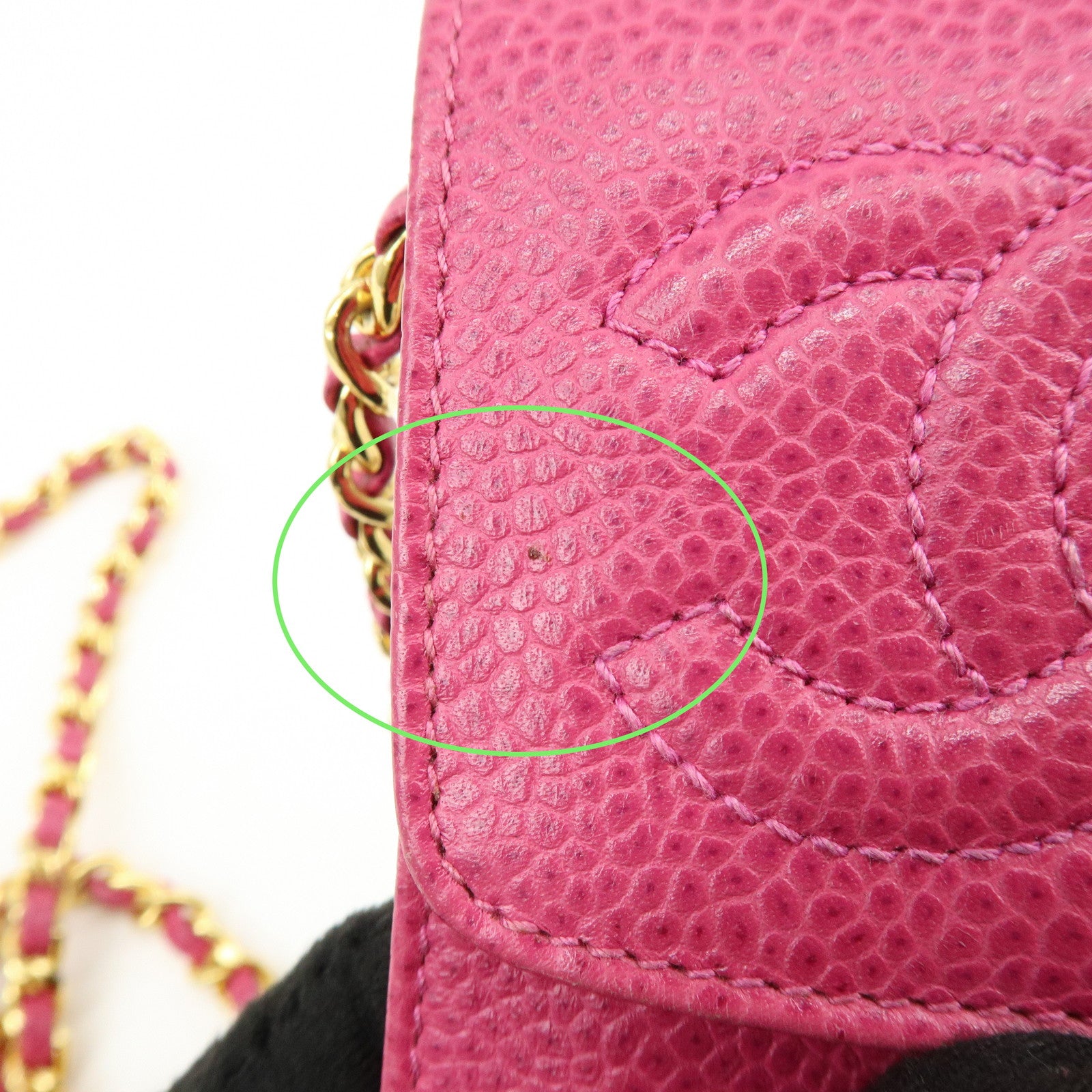CHANEL COCO Mark Caviarskin Chain Shoulder Bag Phone Pouch Pink