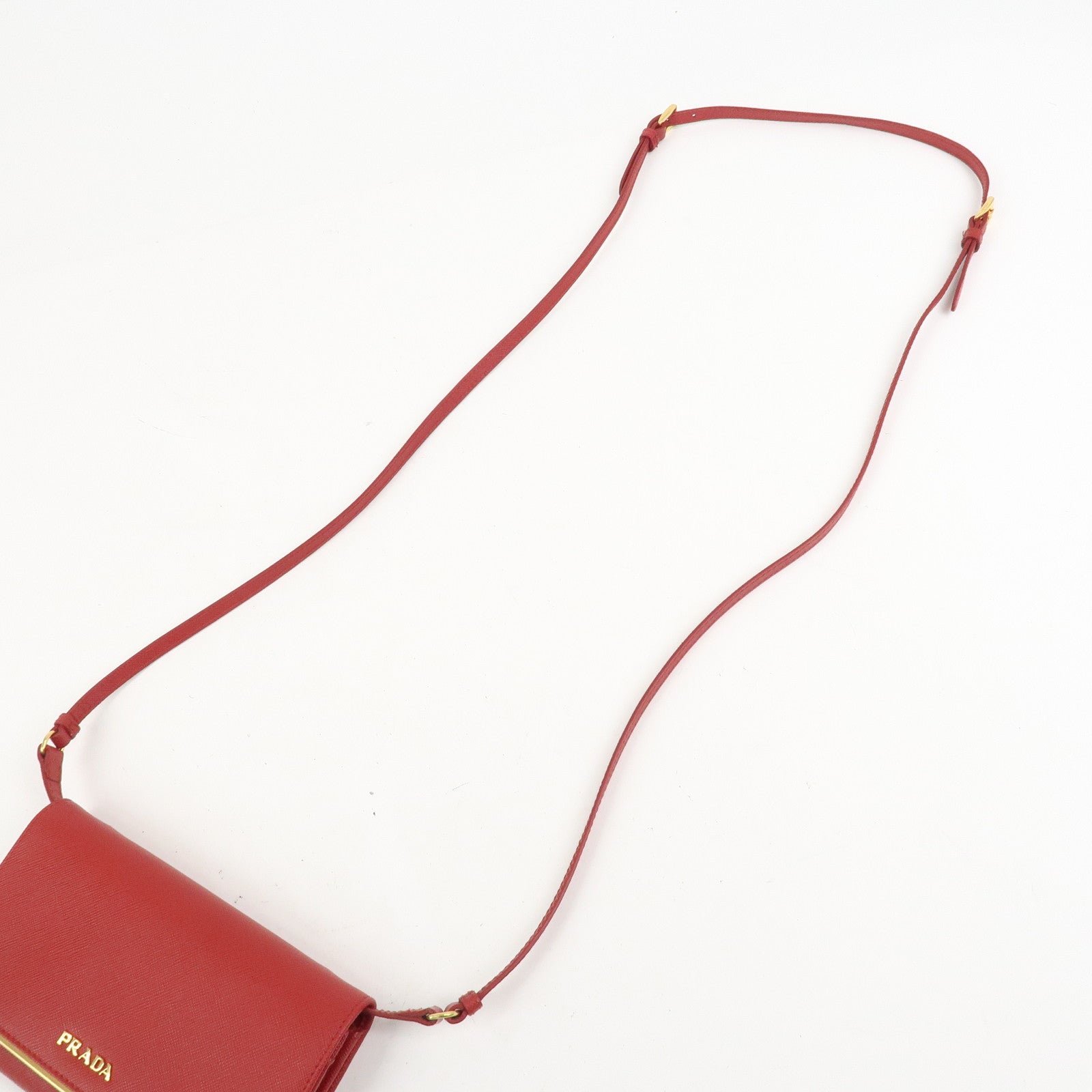 PRADA Saffiano Leather Shoulder Long Wallet Red 1M1437