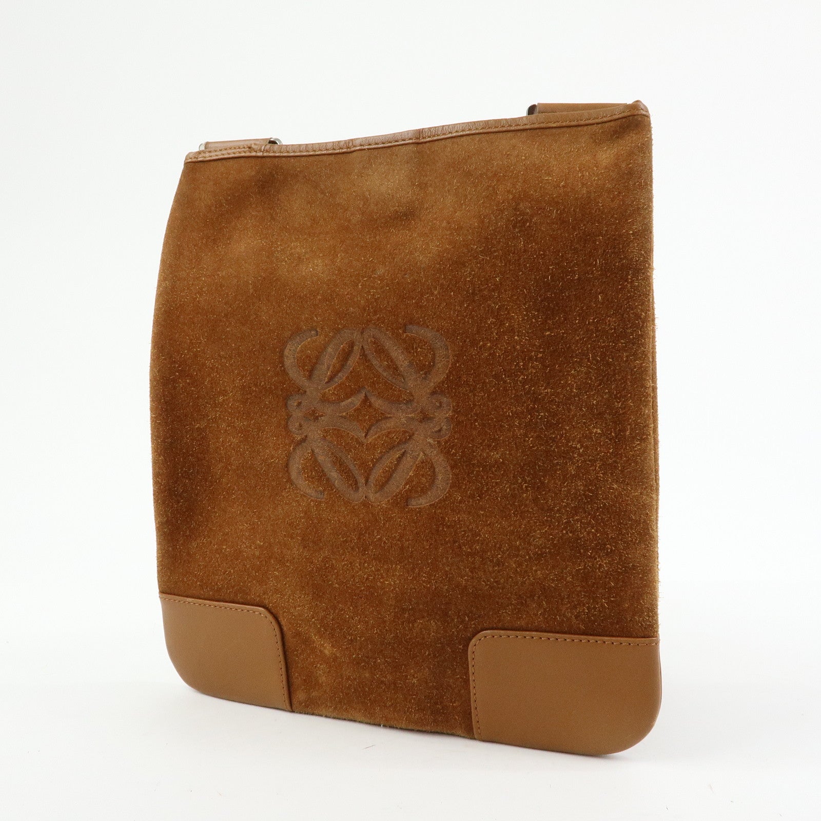 LOEWE Anagram Suede Leather Shoulder Crossbody Bag Brown Authentic Used F/S