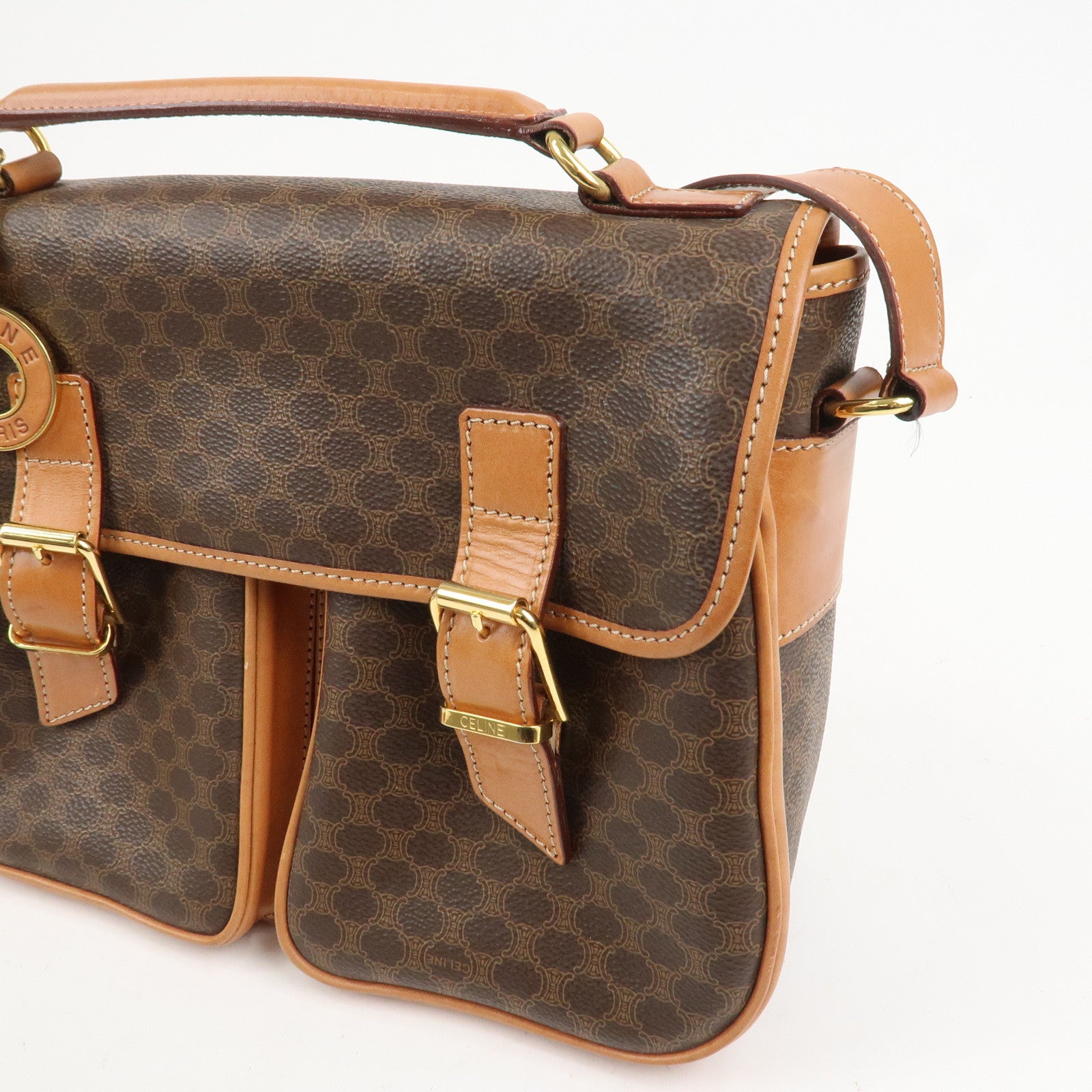 CELINE Macadam PVC Canvas Leather 2WAY Bag Shoulder Bag Brown