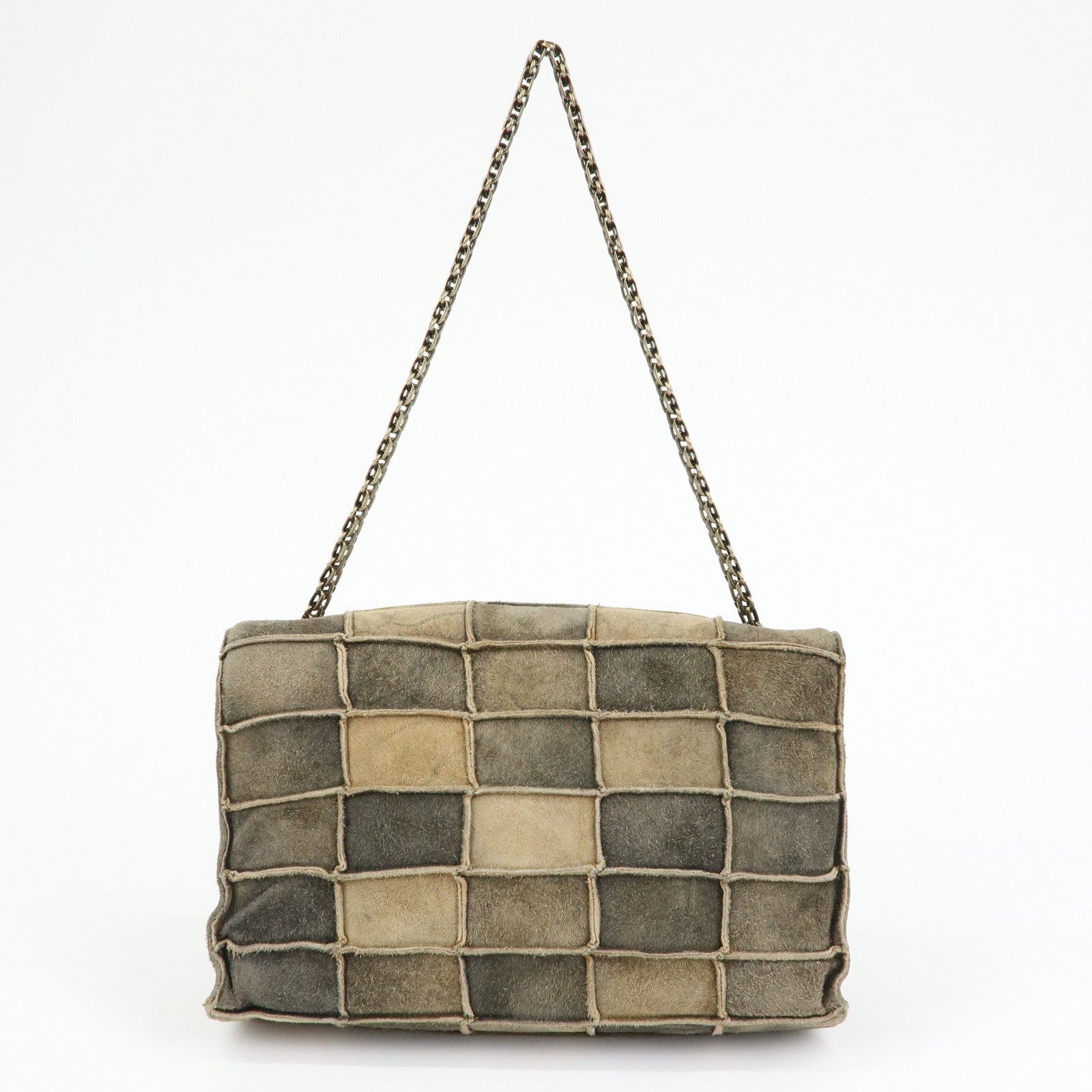 CHANEL Chanel 2.55 Suede Patchwork Chain Shoulder Bag Gray Brown
